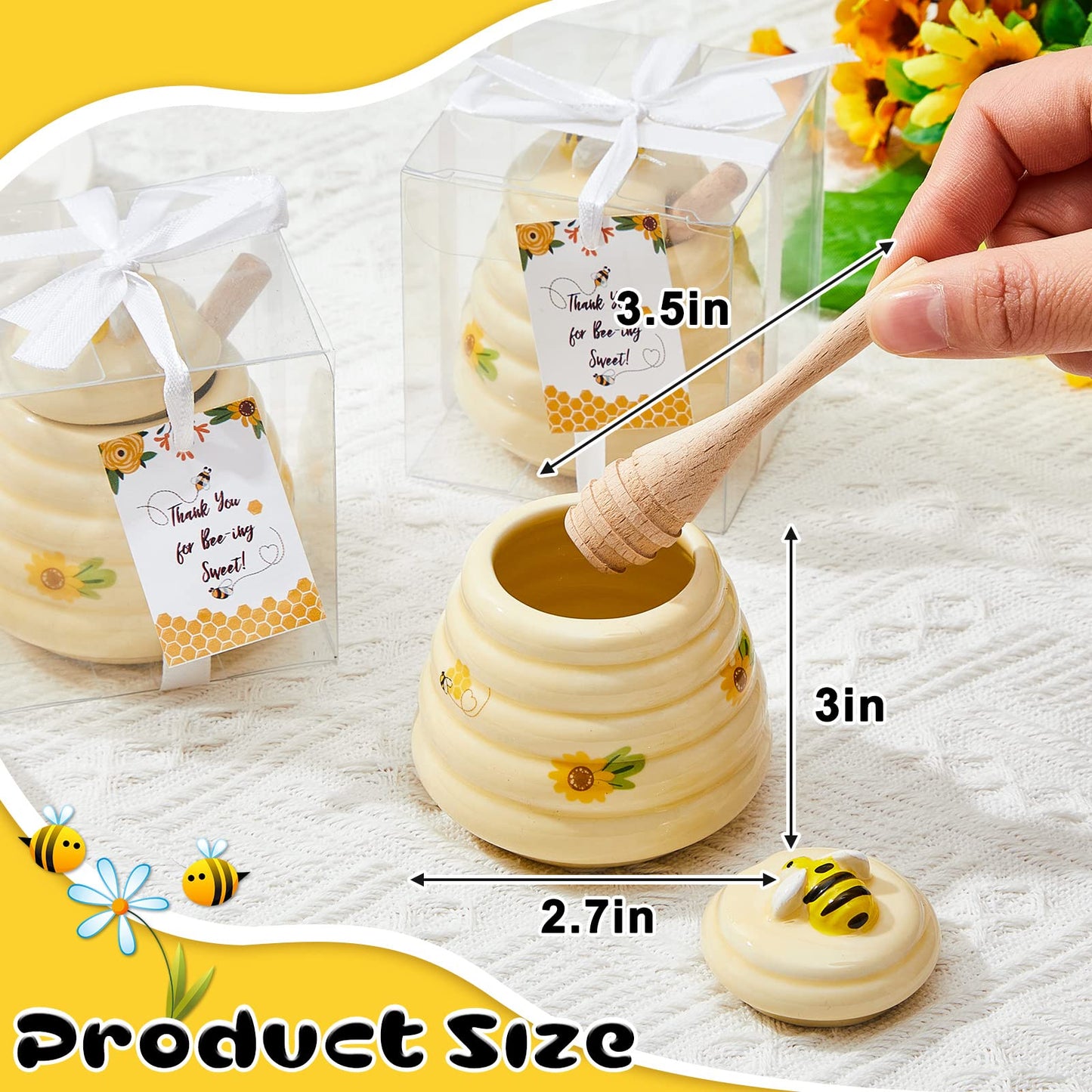Yinder 12 Pcs Baby Shower Prize for Winners Honey Party Favors 3 oz Ceramic Honey Jars with Dippers Mini Bee Themed Pots with Goodie Boxes for Baby Shower Wedding Favors Bee Themed Party Gifts