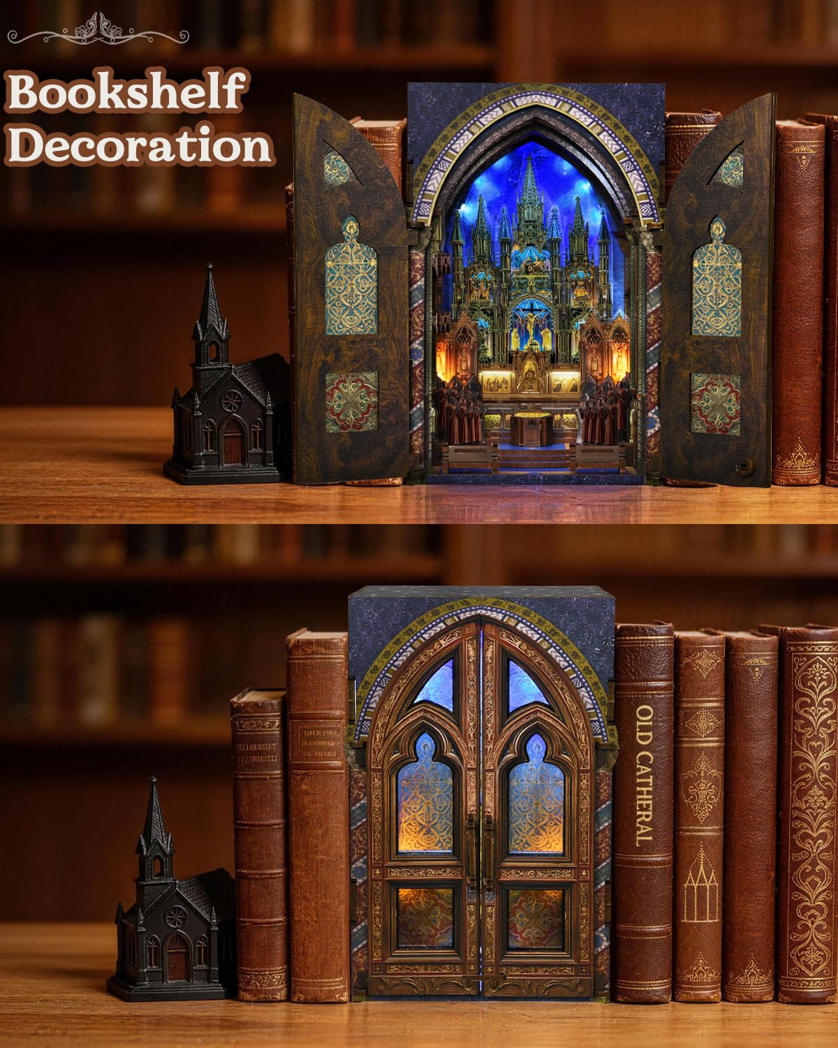 CCCDF DIY Wooden Dollhouse Kit, Gothic Revival Miniature with Dustproof Door, 2-3 Hours Assembly Creative Craft for Adults Bookshelf Decor (Notre-Dame Basilica