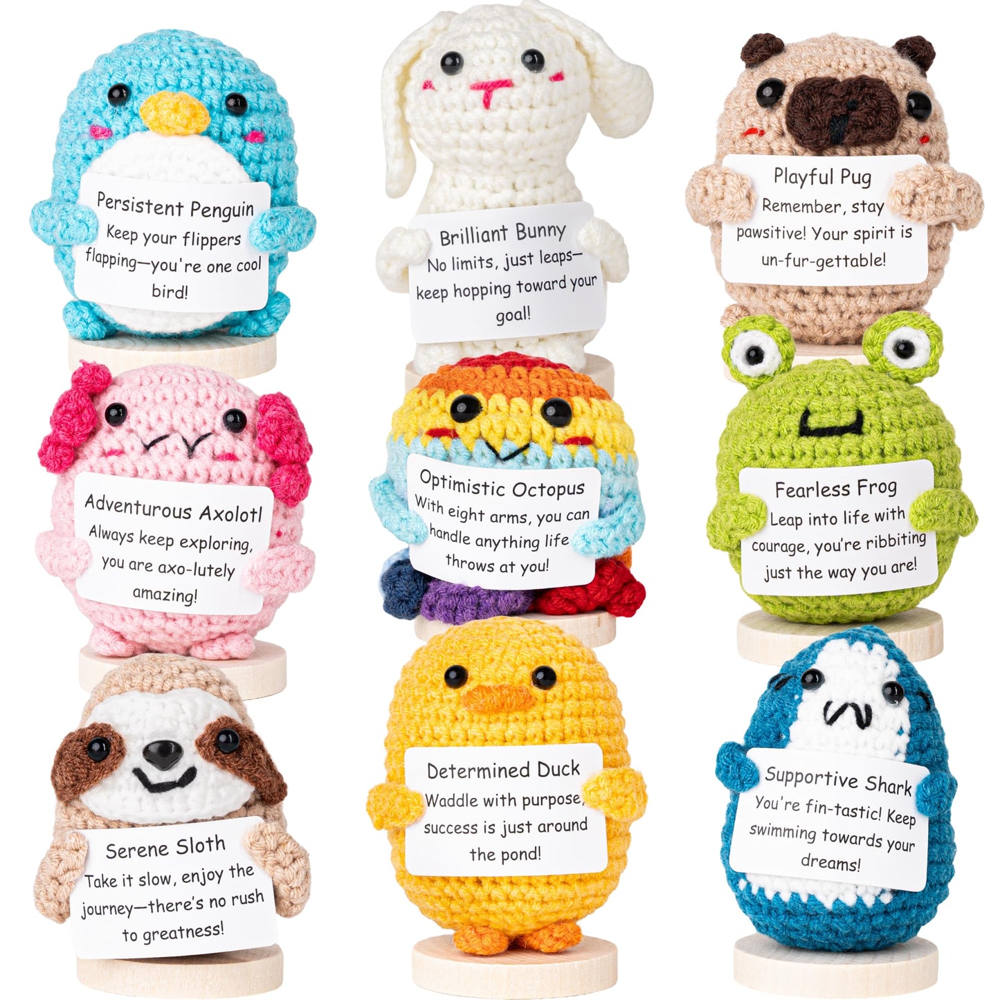 Cheerspace Cheerpal Adventurous Animals – Crochet Animal Pack w/Stand (9 pc) Handmade Cute Desk Accessories - Desk, Office, Coworker, Friend | Gifts for Women, Teen Girls, Mom, Girlfriend