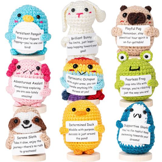 Cheerspace Cheerpal Adventurous Animals – Crochet Animal Pack w/Stand (9 pc) Handmade Cute Desk Accessories - Desk, Office, Coworker, Friend | Gifts for Women, Teen Girls, Mom, Girlfriend
