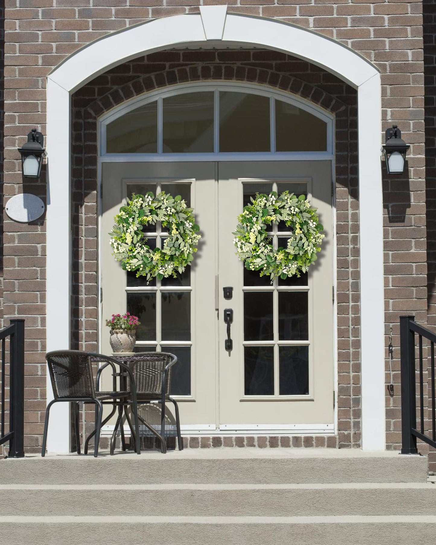Vlorart 24-26 Inch Artificial Spring Summer Greenery Christmas Wreaths for Front Door Green Eucalyptus Leaf Wreath Decor Boxwood with Big Berries for Farmhouse Outside Year Round