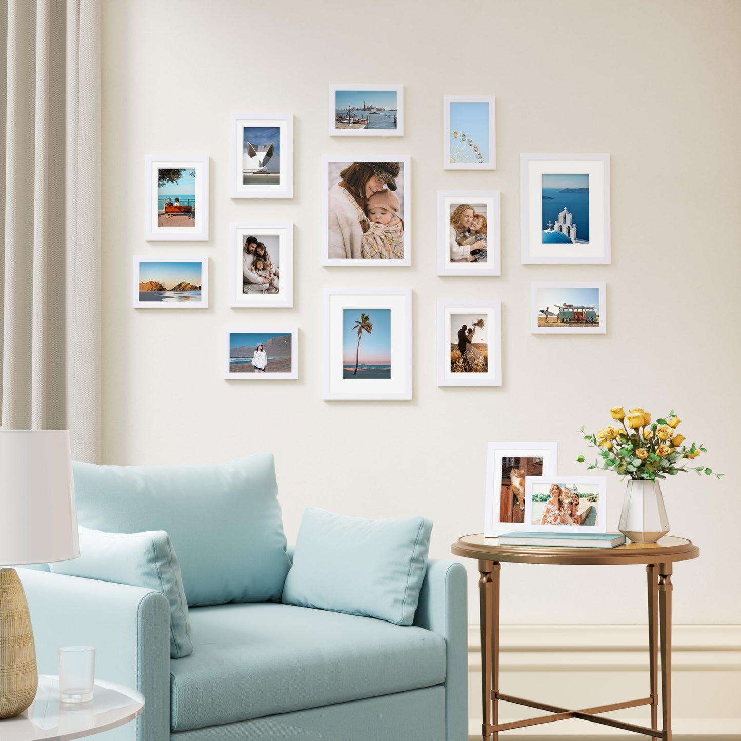Vittanly 15 Pack Picture Frames Collage Wall Decor for Mounting or Tabletop Display, Gallery Frame Set for Family, Multi Sizes Including 3pcs 8x10, 6pcs 5x7, 6pcs 4x6, White