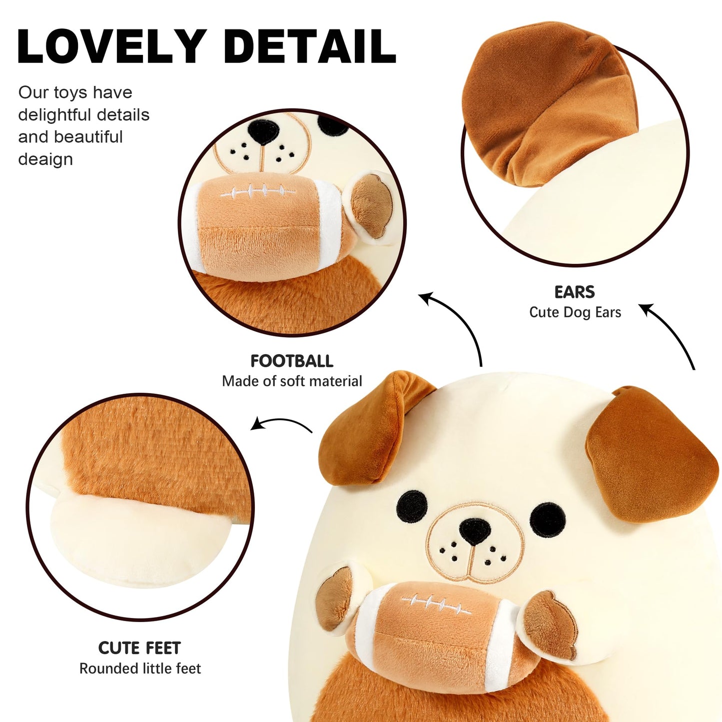 Onsoyours Original Bulldog Plush with Football, Cute 12 inch Sport Dog Brown-White Stuffed Animal, Ultra Soft Collectible Hugging Gift Puppy Plush Toy