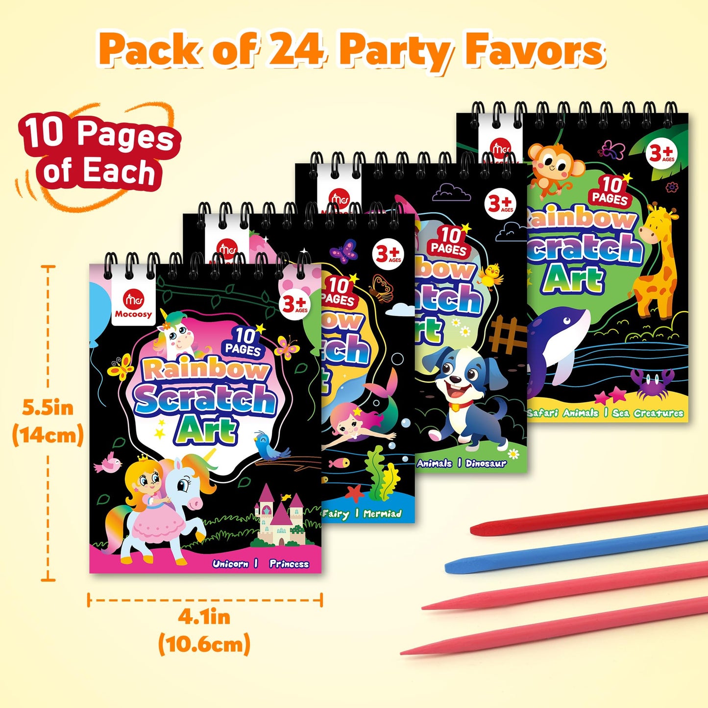 Mocoosy 24 Pack Scratch Art Party Favors for Kids Ages 4-8-12, Birthday Goodie Bag Stuffers, Rainbow Scratch Notebook Bulk, Coloring Books Art Craft Supplies Toddler Boy Girl Gifts Classroom Prizes