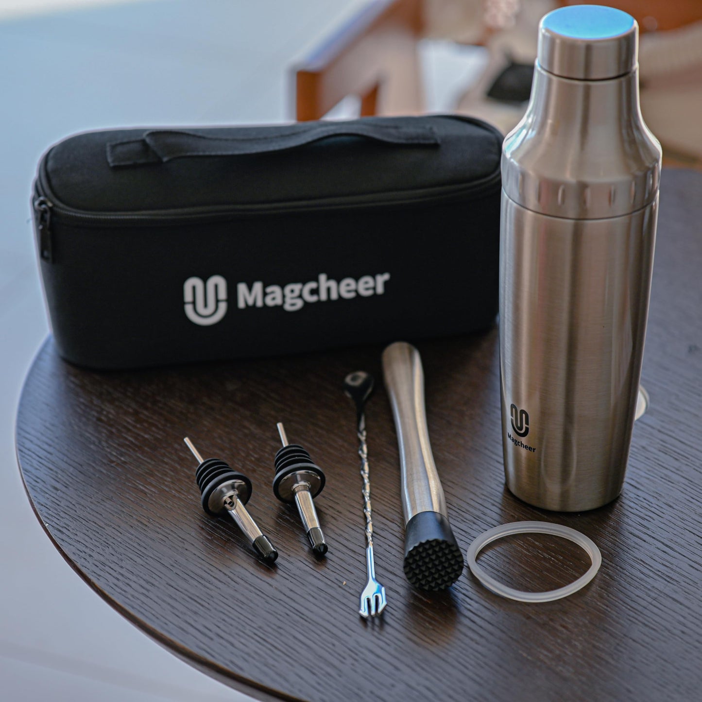 Magcheer Hybrid Cocktail Shaker Set | Vacuum Insulated Stainless Steel Martini Shaker with Strainer & Jigger Lid | Travel cocktail kit with Bartender Accessory Tools | 30oz | Gunmetal Gray