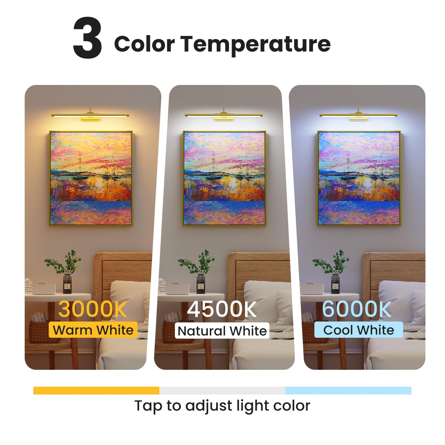 Craftersmark 24" Picture Lights for Wall with 8000mAh Battery - Brass Operated Wireless Wall Art Light with Remote Control for Large Portrait & Paintings Art