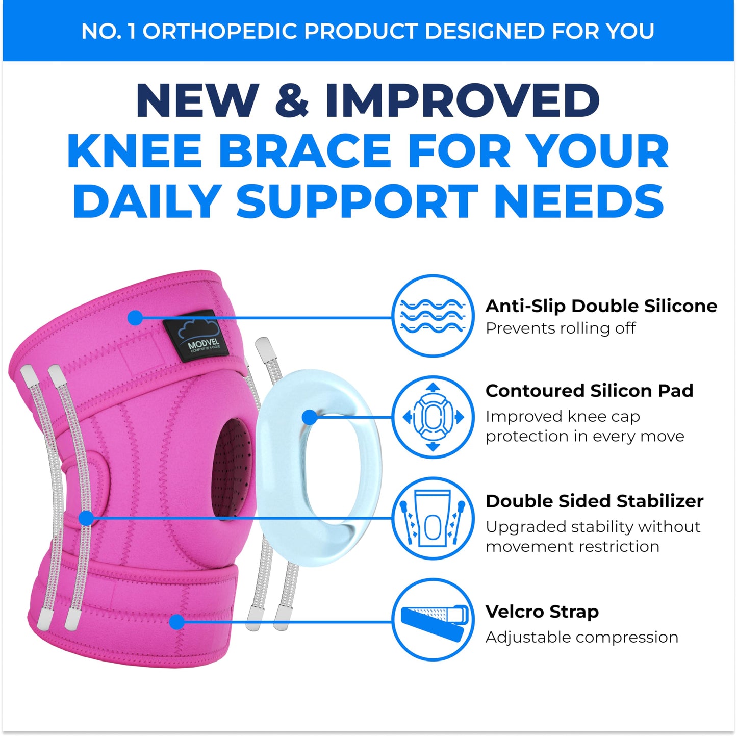 Modvel ELITE Knee Brace for Men & Women – Patella Gel Pads & Side Stabilizers for ACL, Meniscus Tear, Arthritis & Injury Recovery – Maximum Support for Running, Sports & Joint Pain Relief