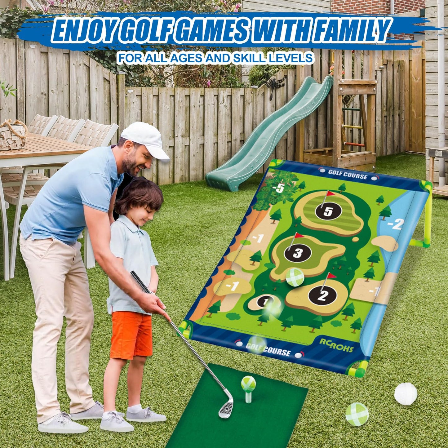 Golf Chipping Game w/t 2 Clubs, The Original Golf Practice & Battle Sports Toy Gifts for Junior Children, Family Backyard Target Game Indoor Outdoor Beach Lawn Park Ages 6+