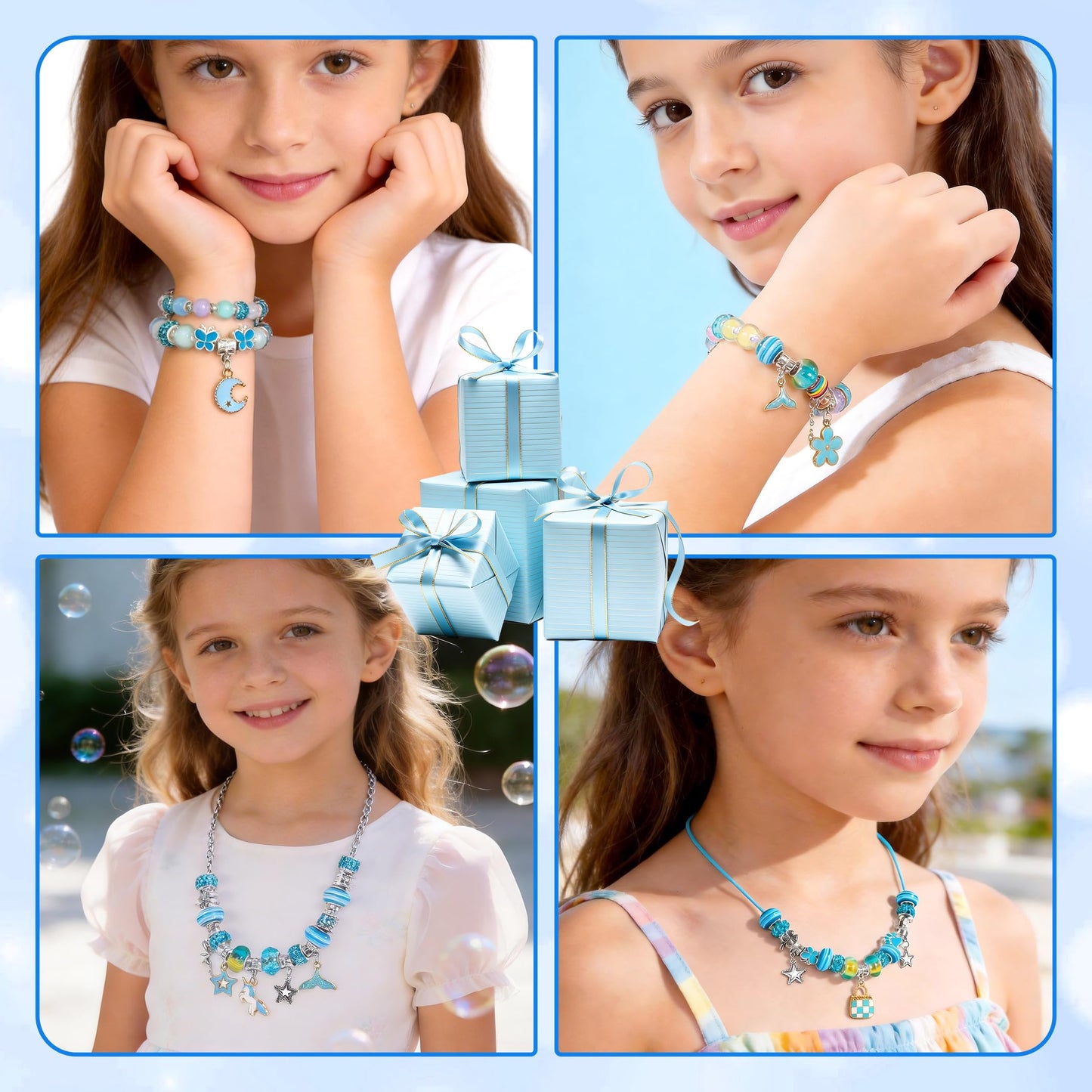 WOANZZ Charm Bracelet Making Kit, DIY Jewelry Making Kits for Girls 8-12, Jewelry Box with Beads Necklace Kit Crafts Birthday for 6 7 8 10 11 12 Year Old Girl, Blue