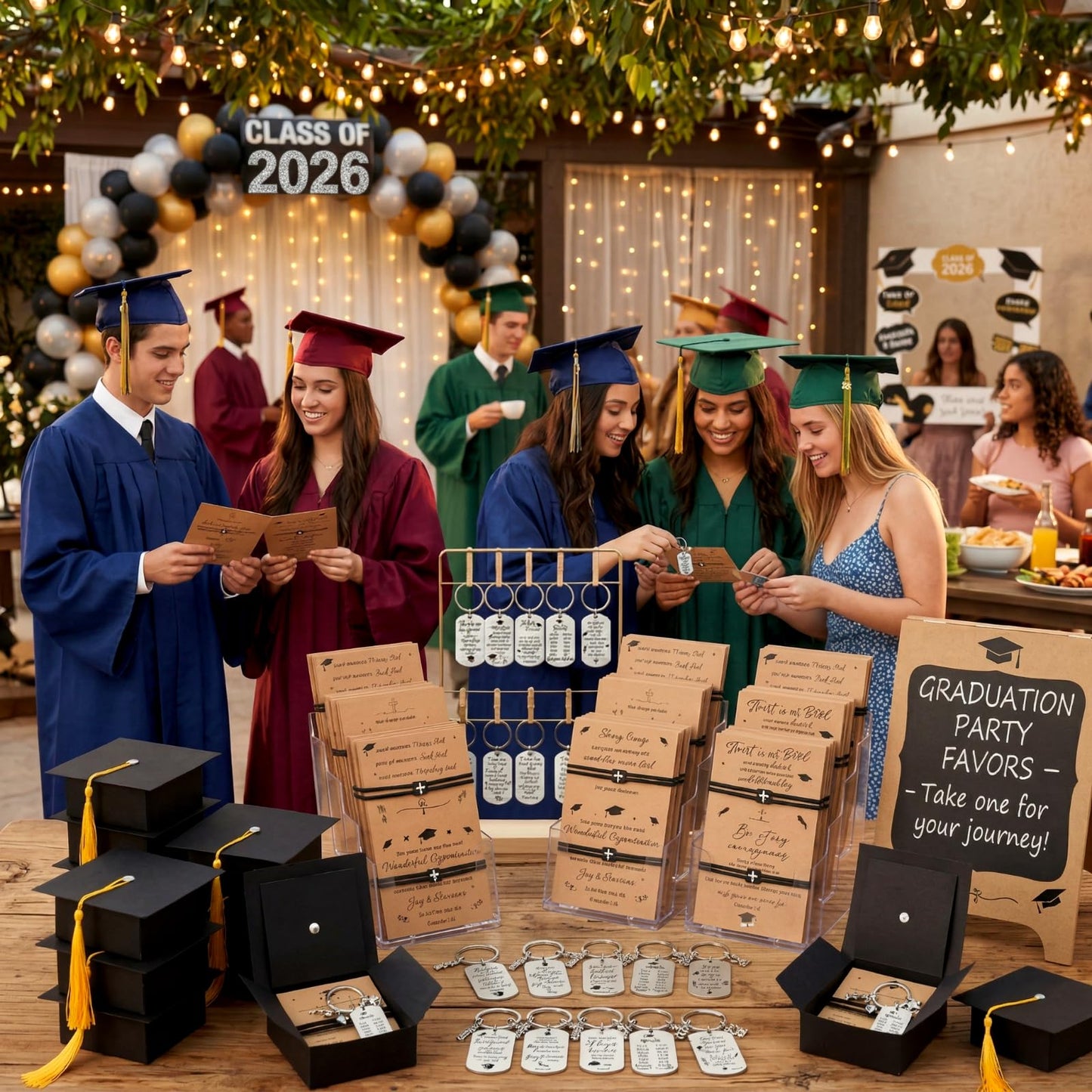 Yinkin 12 Set/48 Pcs 2026 Graduation Gifts Bulk Christian Graduation Bracelet Bible Verse Keychains Grad Gift Boxes with Tassel for Students High School Party Favors
