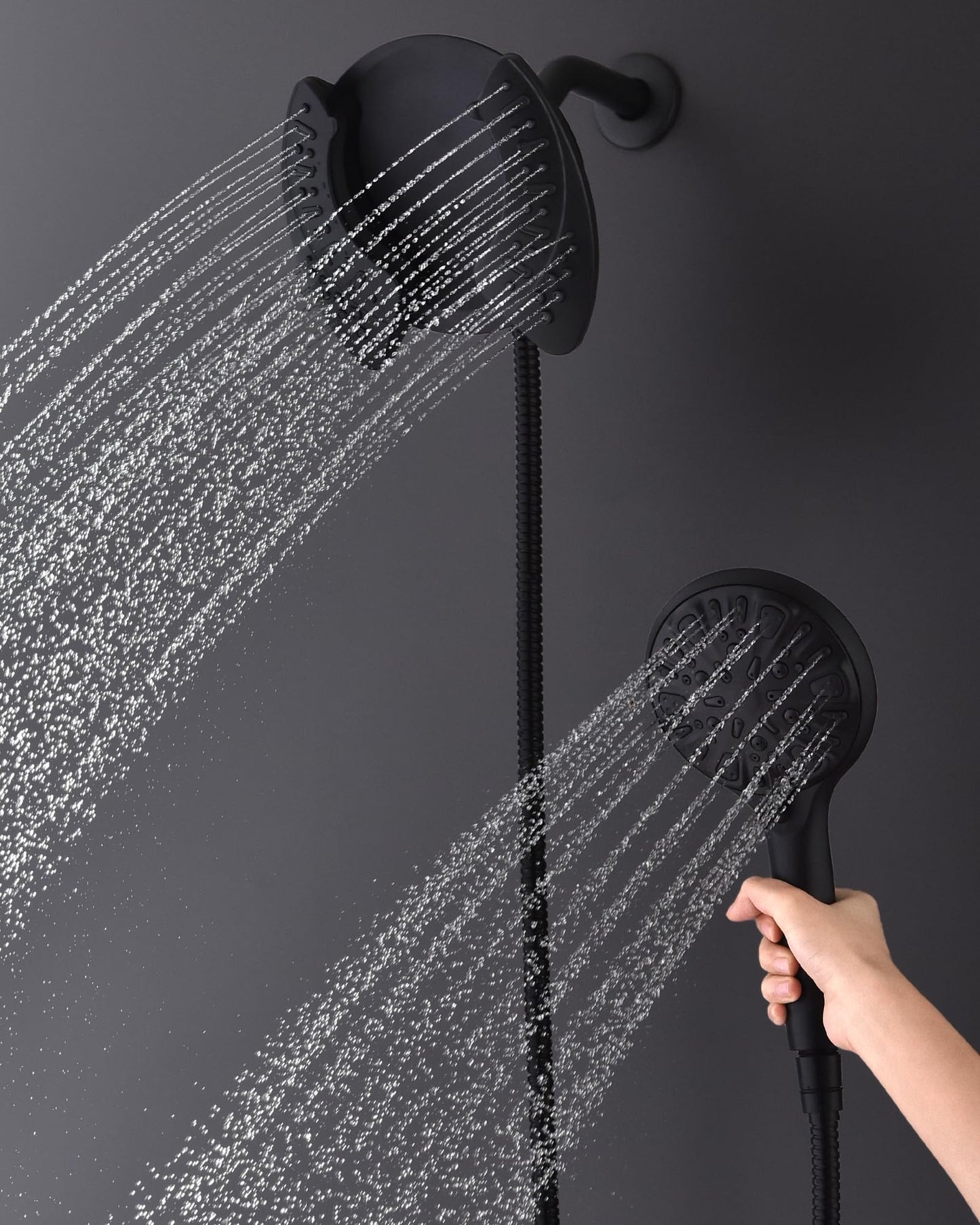 INAVAMZ 2-in-1 Shower Head with Handheld Combo: 2.5GPM Rainfall & Handheld Shower Head Use Together or Alone, 9 Spray Settings Hand Held Shower Head with Hose, Black