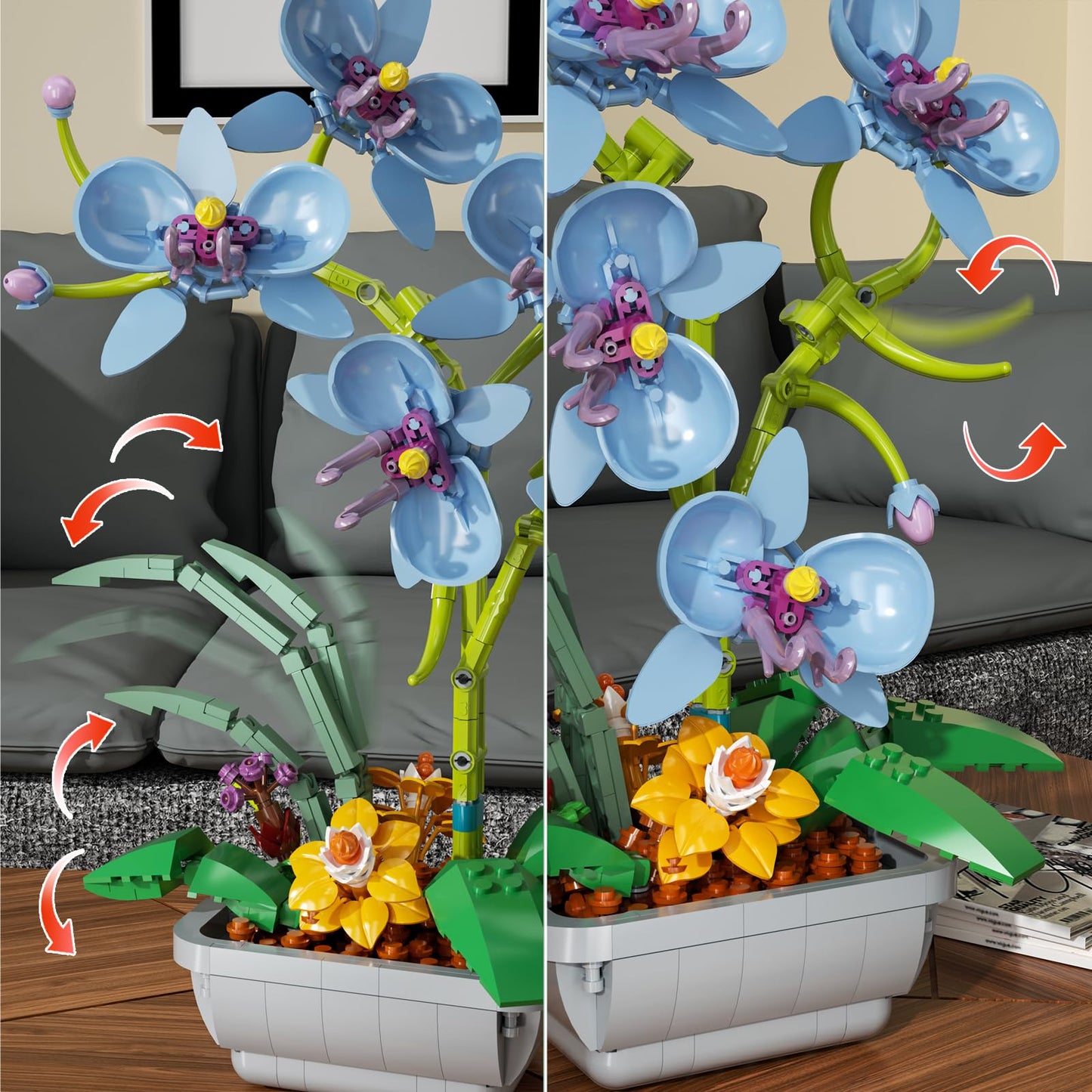 itshWOee Blue Orchid Flowers Bouquet Building Set, Botanical Collection Artificial Plant for Home Décor, Ideal Gifts for Mother's Day, Anniversary, Birthday