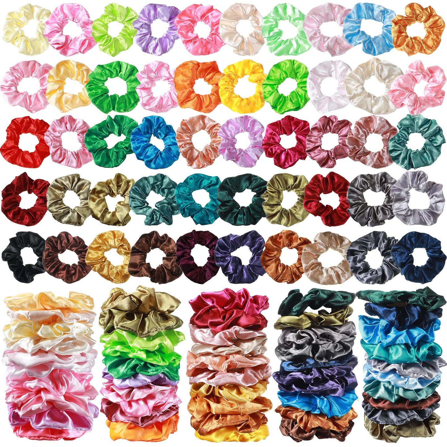 200 Pieces Satin Hair Scrunchies Bulk, 52 Colors Scrunchies for Ponytail Holder Solid Color Satin Hair Tie Hair Elastics Bands for Women Teens Birthday Gift