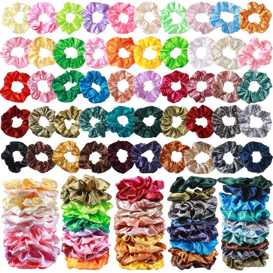 200 Pieces Satin Hair Scrunchies Bulk, 52 Colors Scrunchies for Ponytail Holder Solid Color Satin Hair Tie Hair Elastics Bands for Women Teens Birthday Gift