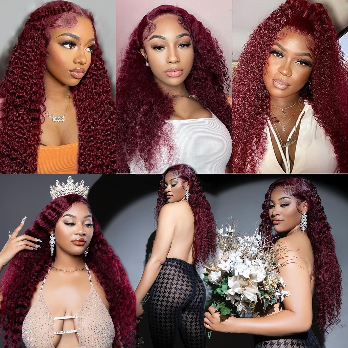 Kivolin 99j Burgundy Lace Front Wigs Human Hair 28 Inch Deep Wave Lace Front Wigs Human Hair Pre Plucked Red Curly Human Hair Wig 13x4 HD Colored Frontal Glueless Wet and Wavy Loose Deep Wave