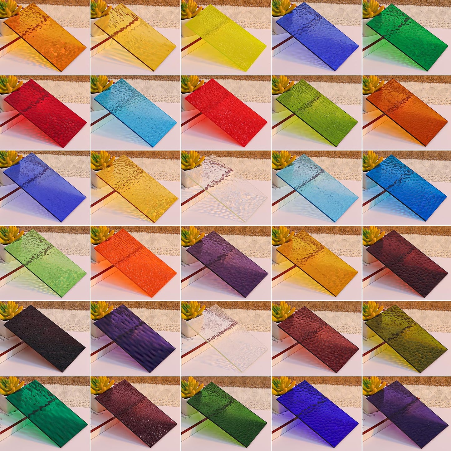 Adrattnay 30Pcs Stained Glass Sheets 4 x 6in, Translucent Stained Glass Sheets 1/8in with Ripple Texture, 3mm Colored Glass Sheets for Mosaic Glass Tiles Projects Cathedral Window Art Glass Crafts