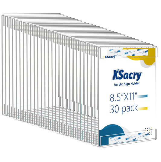 30 Pcs Acrylic Sign Holder 8.5 x 11, Vertical Wall Mount Sign Holders with 3M Adhesive, Clear Plastic Frames Paper Display Sign Holders for Office, Home, Store, Restaurant - No Drilling