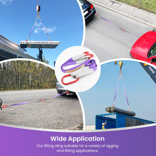 2 PCS Lifting Slings Straps with Hooks - 3.3 FT, 4409LB Pounds Capacity, Polyester Bridle Sling, Heavy Duty Two Leg Rigging Strap for Engines, Cranes, Hoists, Truck, Purple
