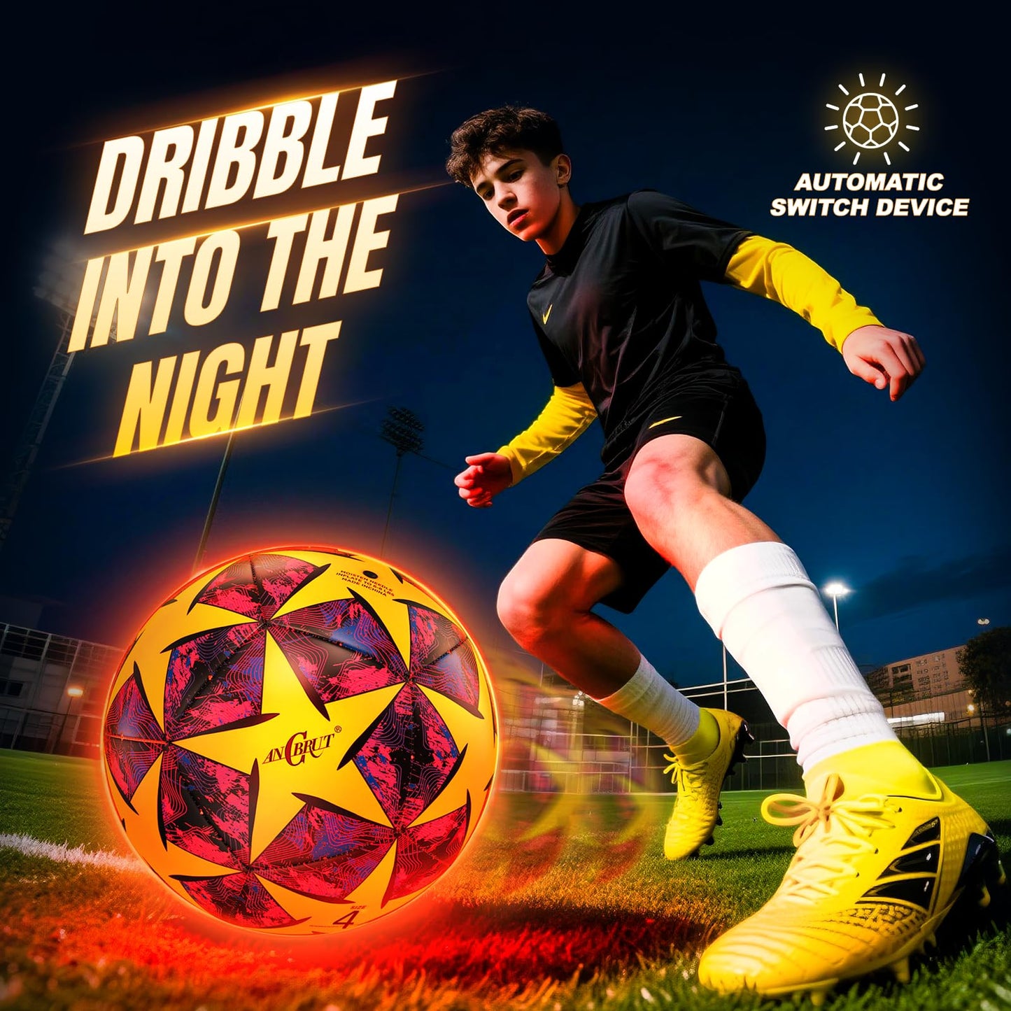 ANCBRUT Light Up Soccer Ball, Glow in The Dark LED Soccer Ball Size 4