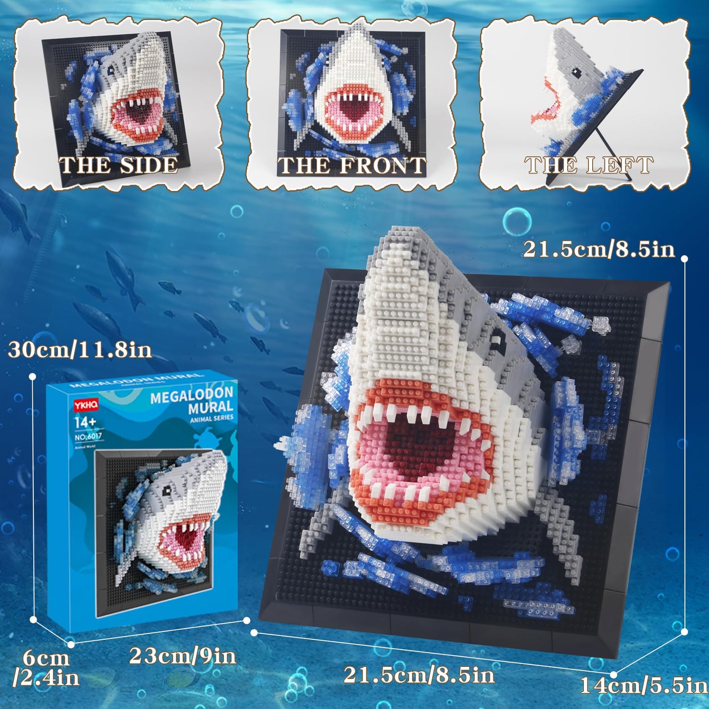 1800PCS Animal Shark 3D Wall Art Micro Mini Building Blocks Set not Compatible with Lego Size,Unique Home or Table Decor Painting with Specialized Tweezers,Present DIY Shark Toy Gift for 14+