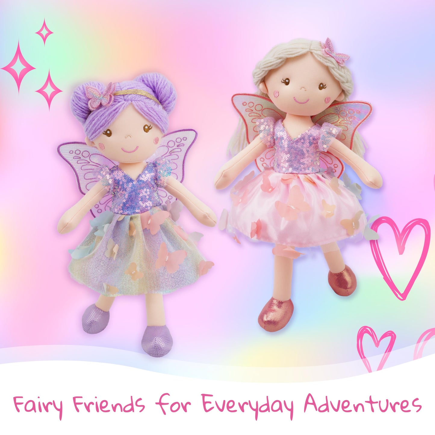 June Garden 15" Celestia the Rainbow Whisper Fairy Doll – Soft Plush Fairy Toy with Multicolor Butterfly Skirt – Enchanted Garden Collection