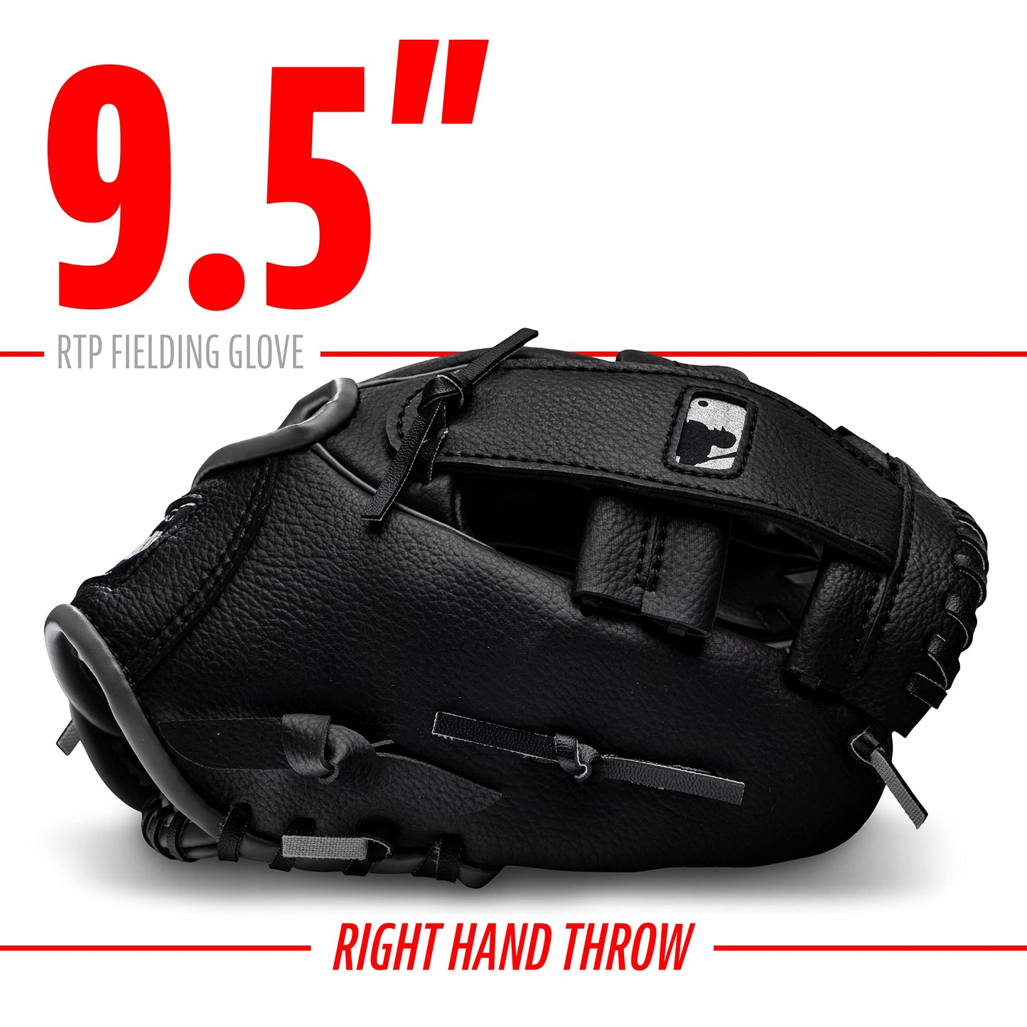 Franklin Sports Tee Ball Glove - RTP Fielding Glove - MLB® Synthetic Leather Baseball Glove - Ready to Play Glove (RTP) - 9.5 Inch Right Hand Throw - MLB® Black with Ball