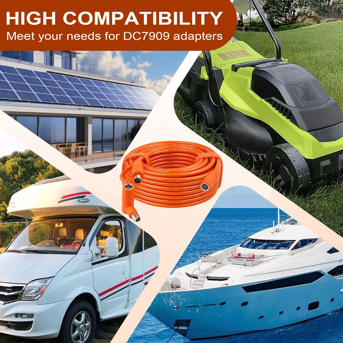 MOOKEERF 14AWG DC 8mm Extension Cable for Solar Panel 50FT,DC7909 Solar Panel Cable Female to Male with DC8020 Male Adapter Compatible with Aker,GZ Yeti,BLUETT,Jackery Portable Power Station - 50 Foot