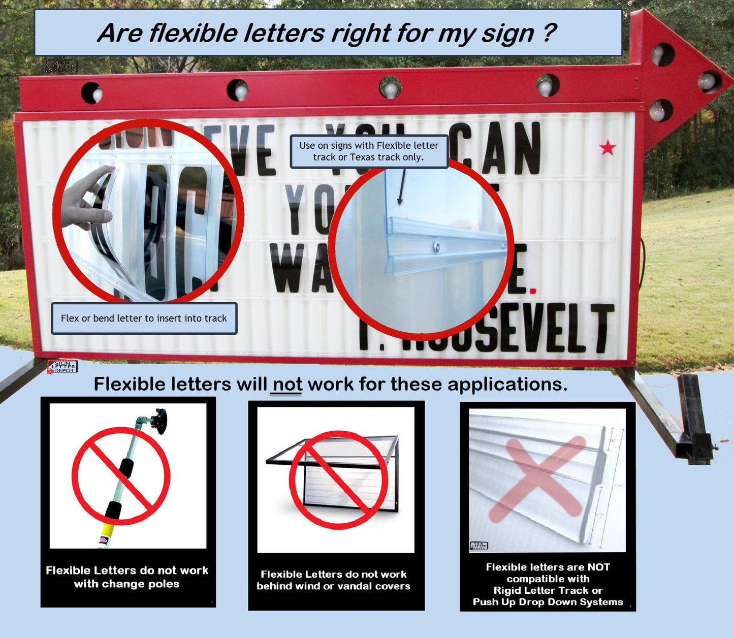 Changeable Outdoor Sign Letters 6” Portable Flex Letters 279 Count Helvetica Font 7” Panel
