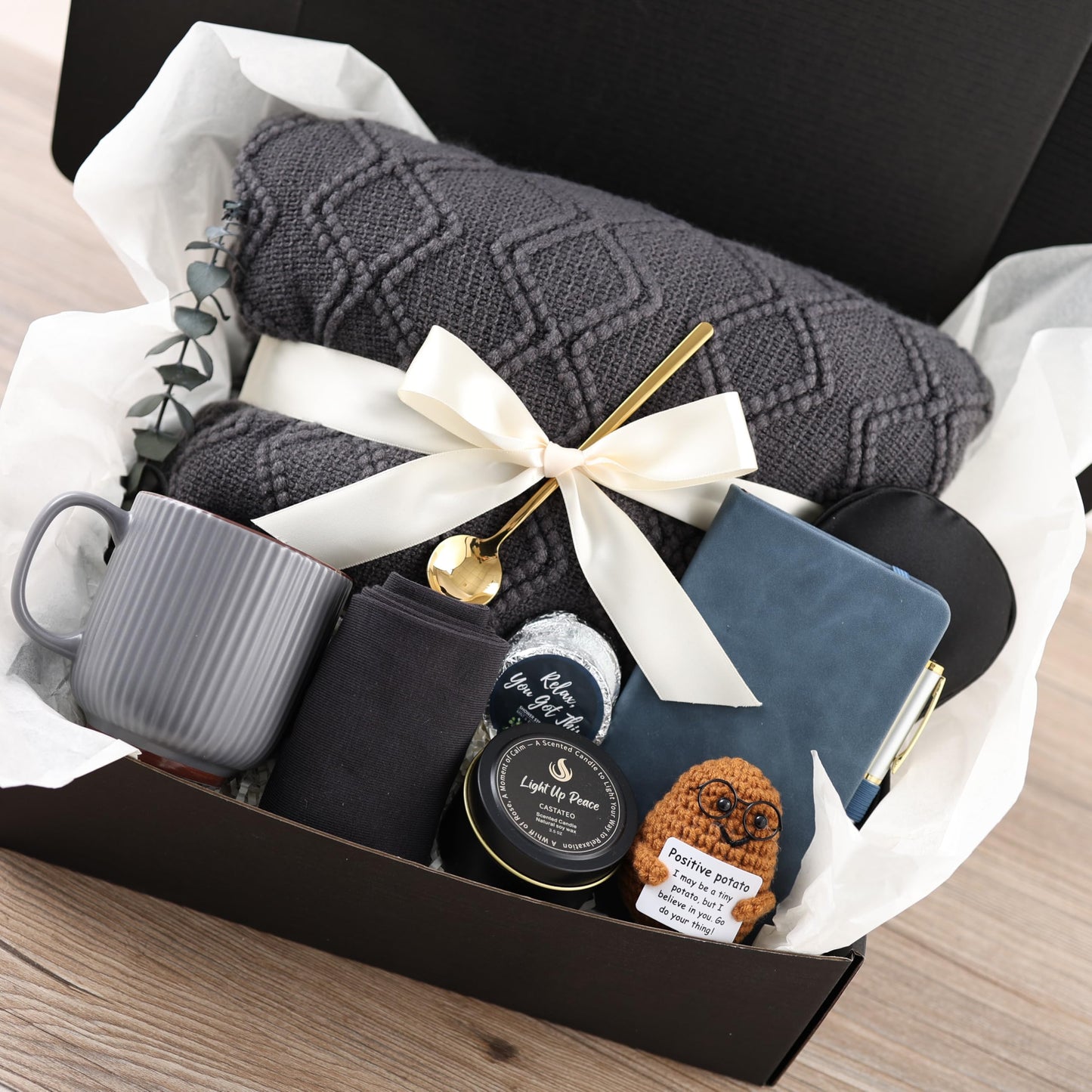 CASTATEO Get Well Soon Gift Baskets for Men&Women- Self Care Package/Brithday - After Surgery Recovery, Sympathy Gifts for Loss, Thinking of You/Grief/Bereavement/Miscarriage Gifts (Grey & Navy Blue)