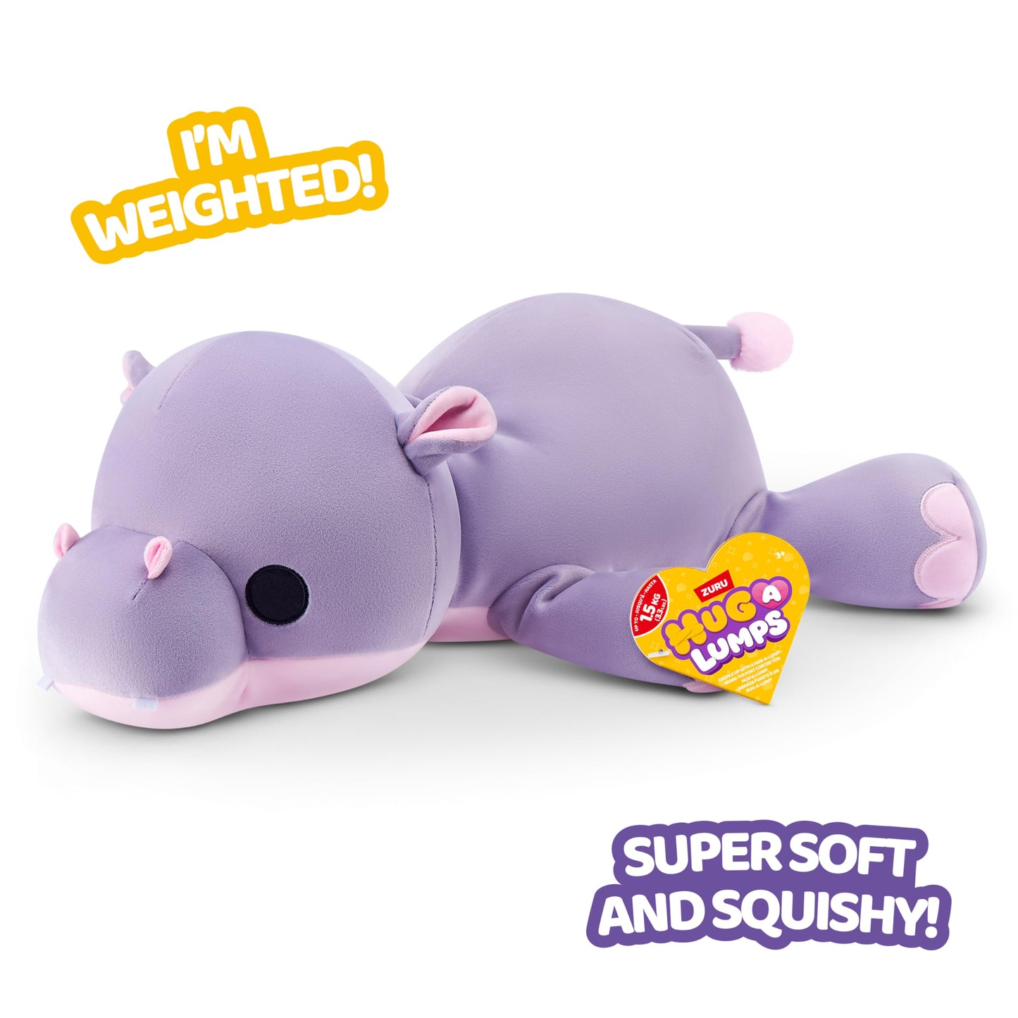 Hug-A-Lumps Hippo Harley by ZURU, Medium, 3.3 lbs, Cuddly Squishy Weighted Plush, Sleeping Pillow Plush, Stuffed Animal (Hippo)