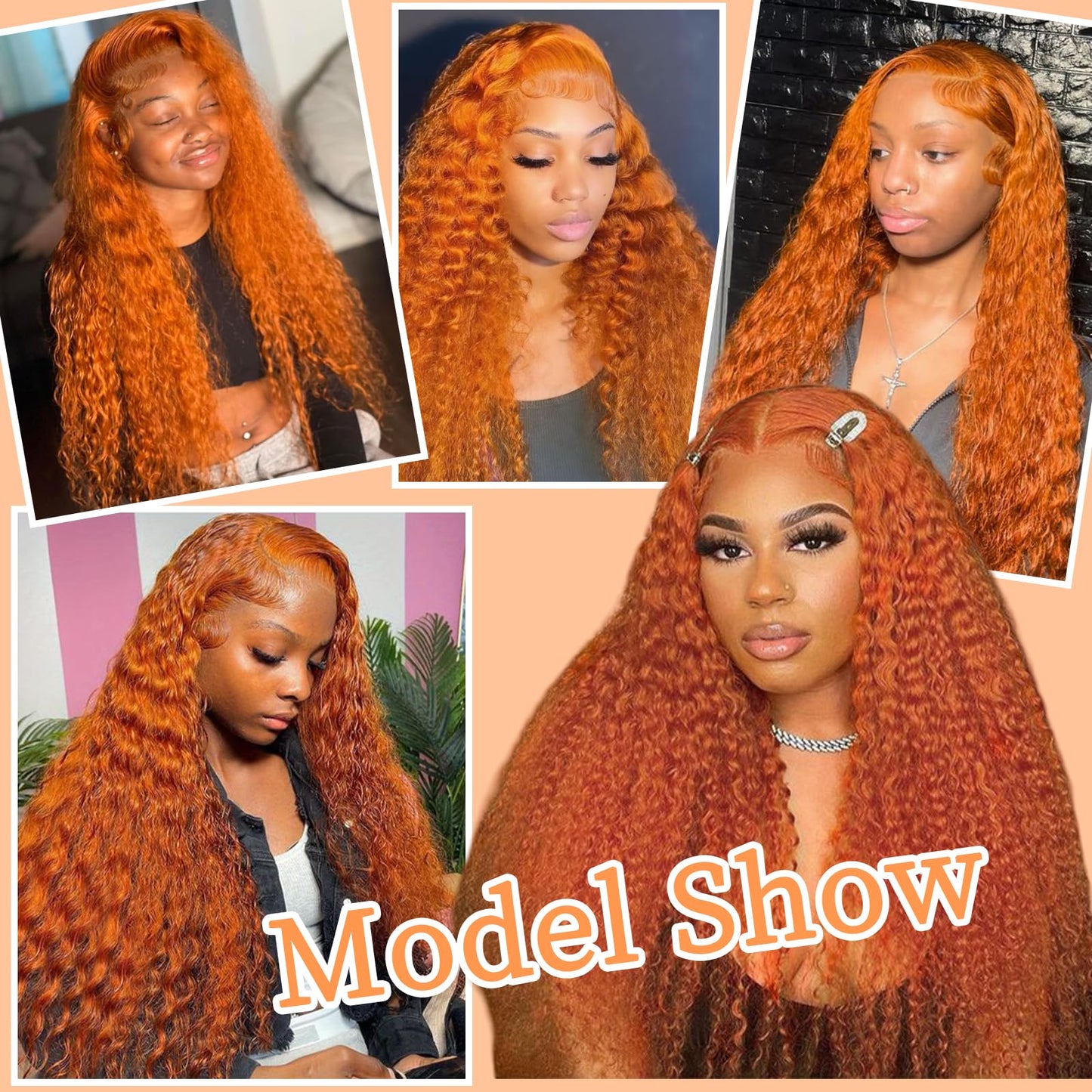 30 Inch Ginger Deep Wave Lace Front Wig Human Hair 13x6 Orange Ginger Wigs Human Hair 350 Deep Curly Lace Front Wigs Hd Transparent Ginger Deep Wigs 200% Density Orange Deep Wave Front Wigs for Women