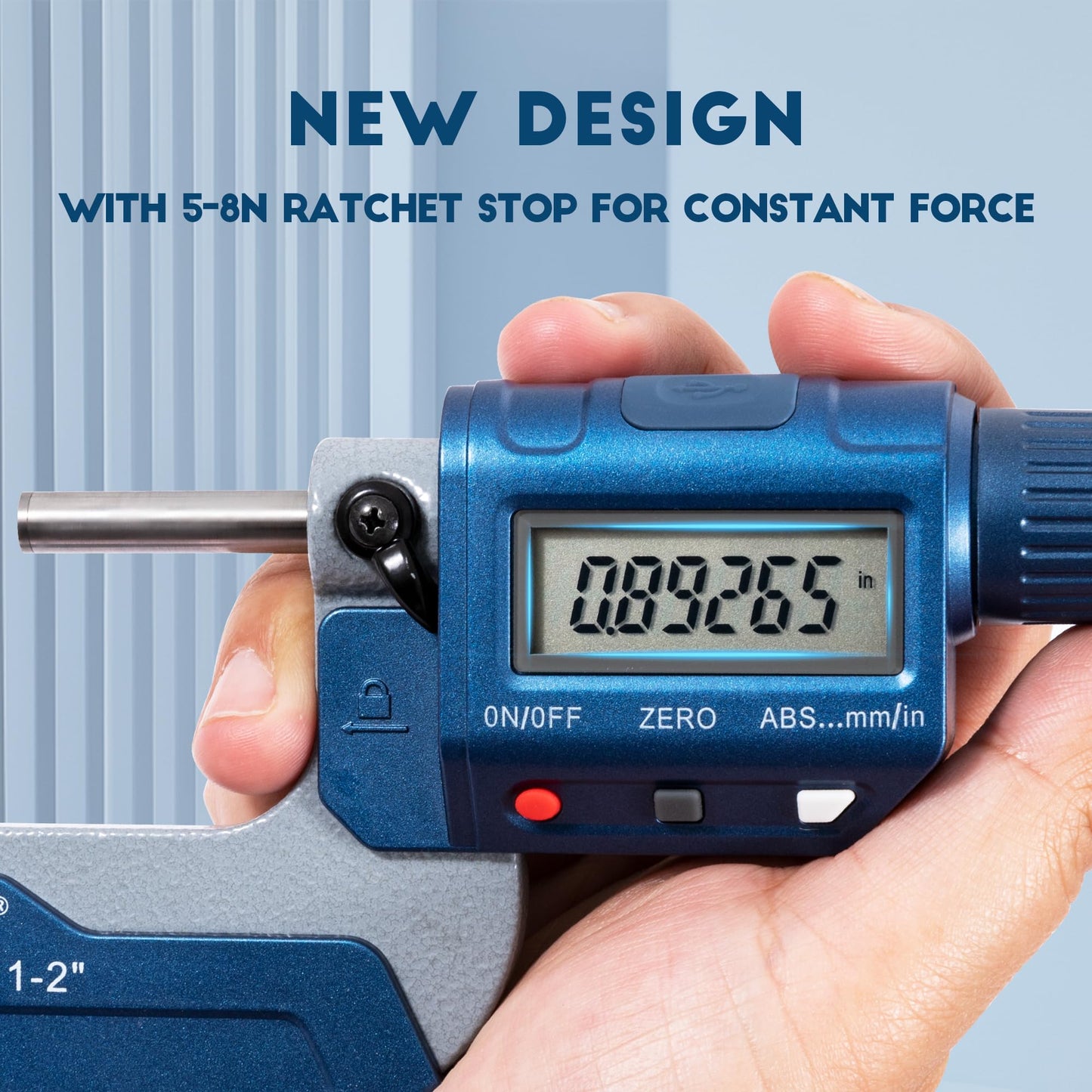 Dasqua Precision Professional 1-2"/25-50mm 0.00005"/0.001 mm Resolution Digital Outside Micrometer with Carbide Tip 1-2" Measuring Tool Metric/inch Conversion