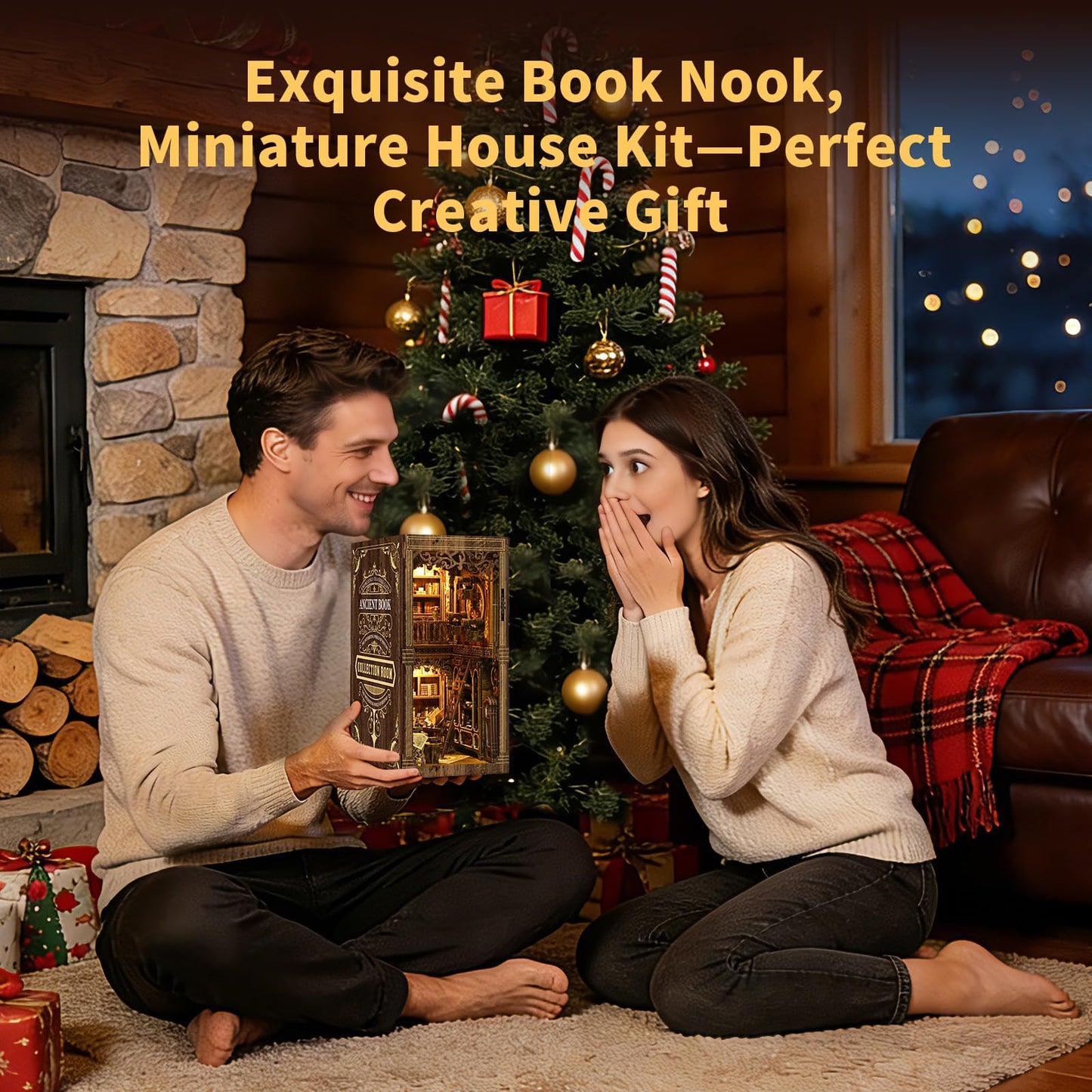 Book Nooks for Adults, Book Nook Library Dollhouse Book Nook Kit, Model Kits Craft Kits for Adults, 3D Wooden Puzzle Book Nook Craft Bookshelf Dec (3D-Ancient Books)