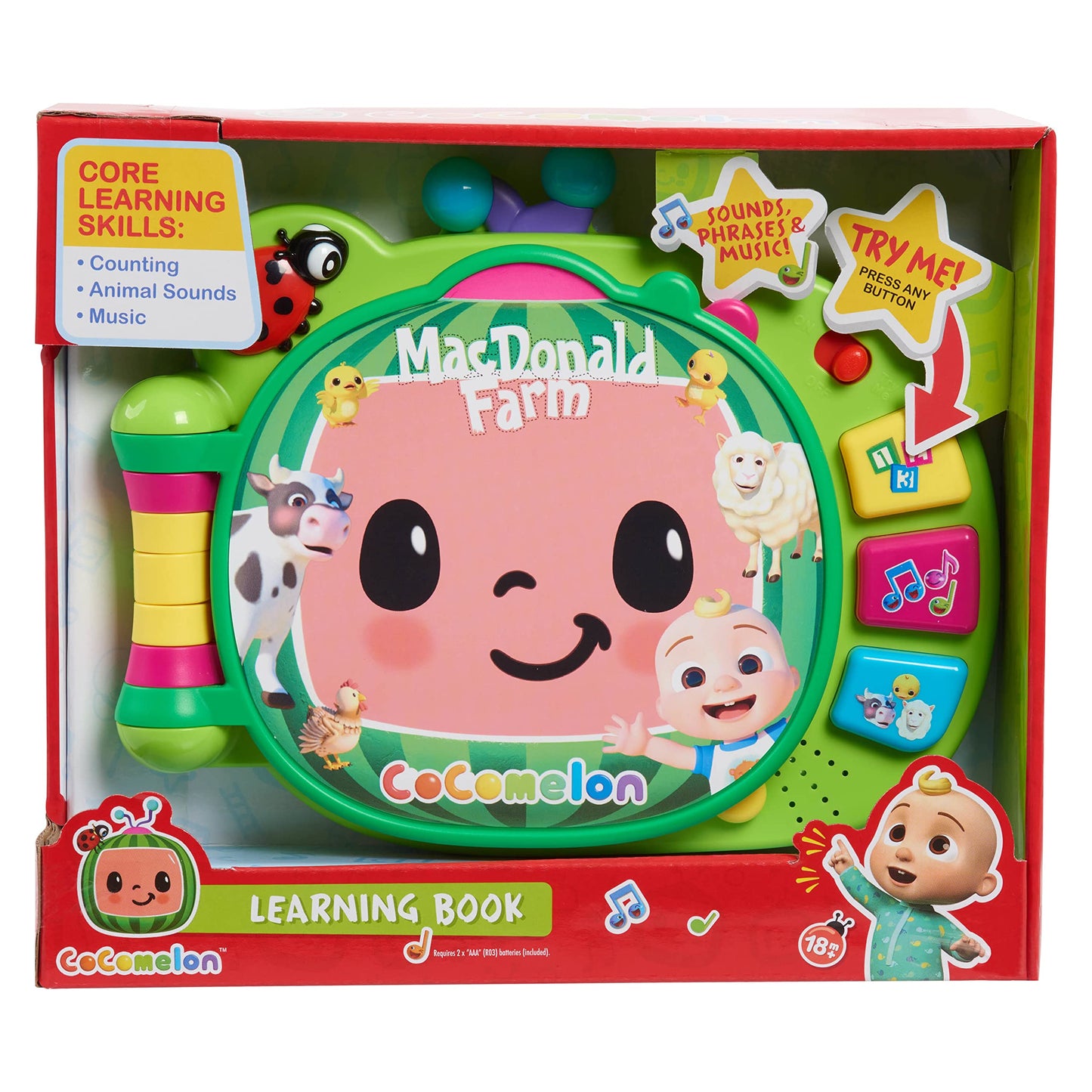 CoComelon Learning Book Interactive Toy for Toddlers with 3 Learning Modes, Music, Numbers, Animal Sounds, 50 Learning Phrases, Officially Licensed Kids Toys for Ages 18 Month, Gifts and Presents