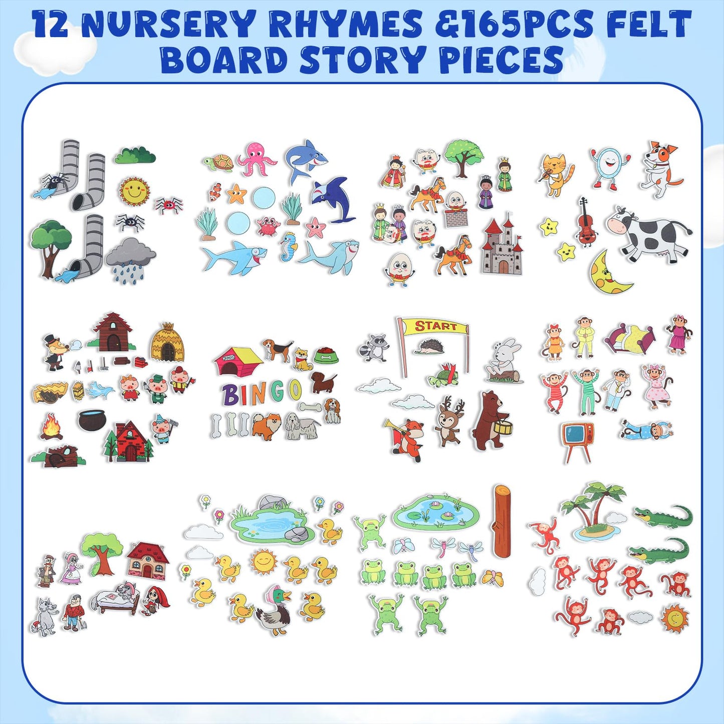 Windkream 12 Set Felt Board Stories Pieces Set Felt Animals Bible Fairy Tales for Preschool Animals Figures Flannel Board Stories for Toddlers Preschool Kindergarten Storytelling(Fairy Tales)