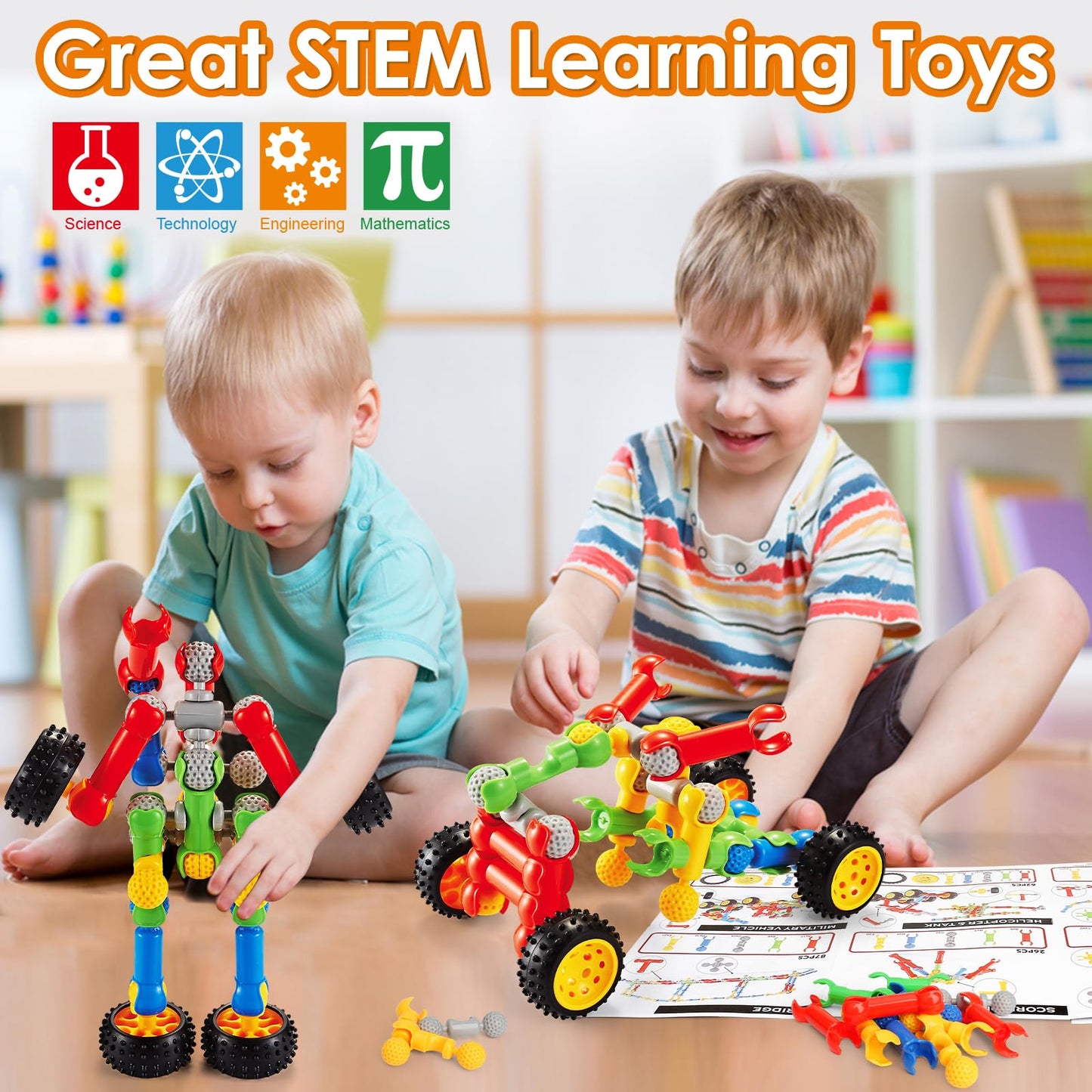 MOONTOY STEM Building Blocks Toys for Kids Ages 3-8, 110 Pieces Construction Set for 3 4 5 6 7 8+ Year Old Boy Girl Birthday Gift, Educational Erector Set Creative Games