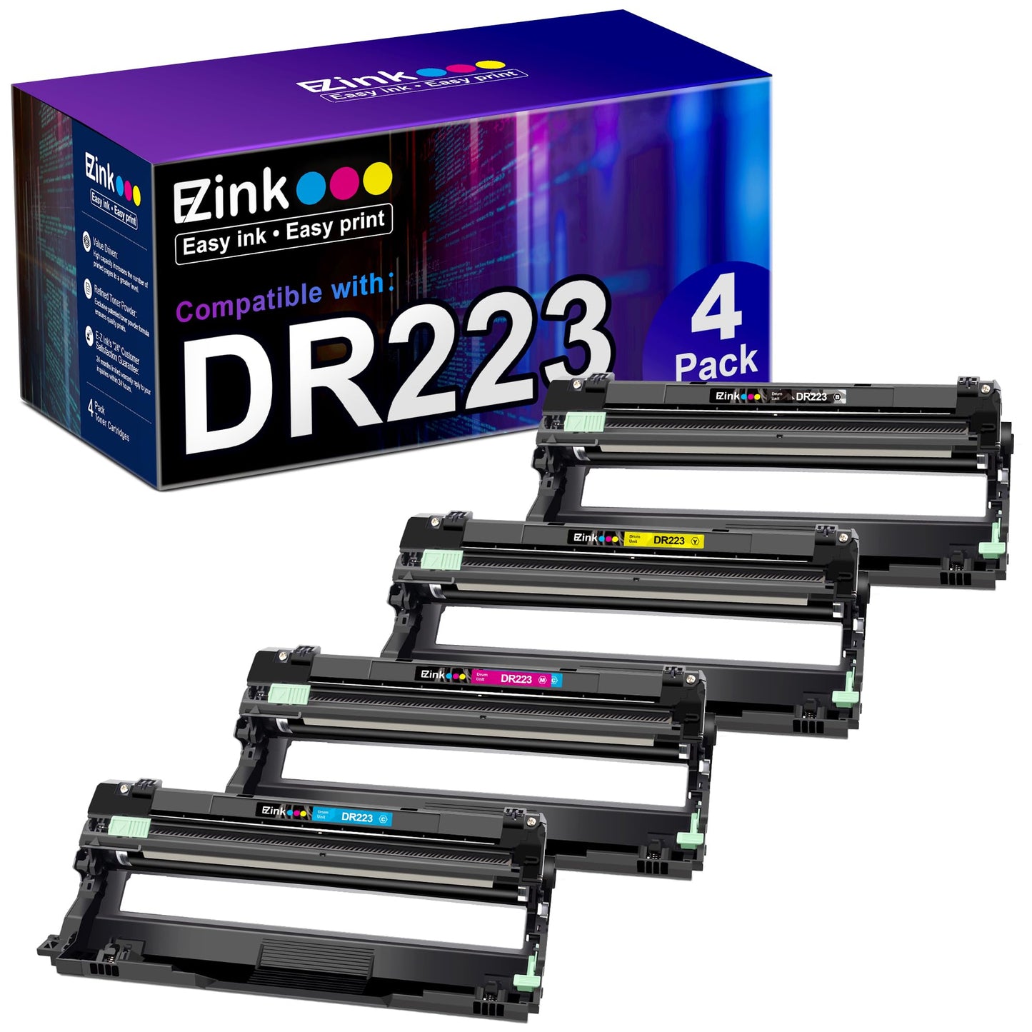 E-Z Ink Compatible Drum Unit Replacement for Brother DR223CL DR223 DR-223 Compatible with MFC-L3770CDW MFC-L3750CDW HL-L3230CDW HL-L3290CDW HL-L3210CW (Black, Cyan, Magenta, Yellow, 4 Pack)