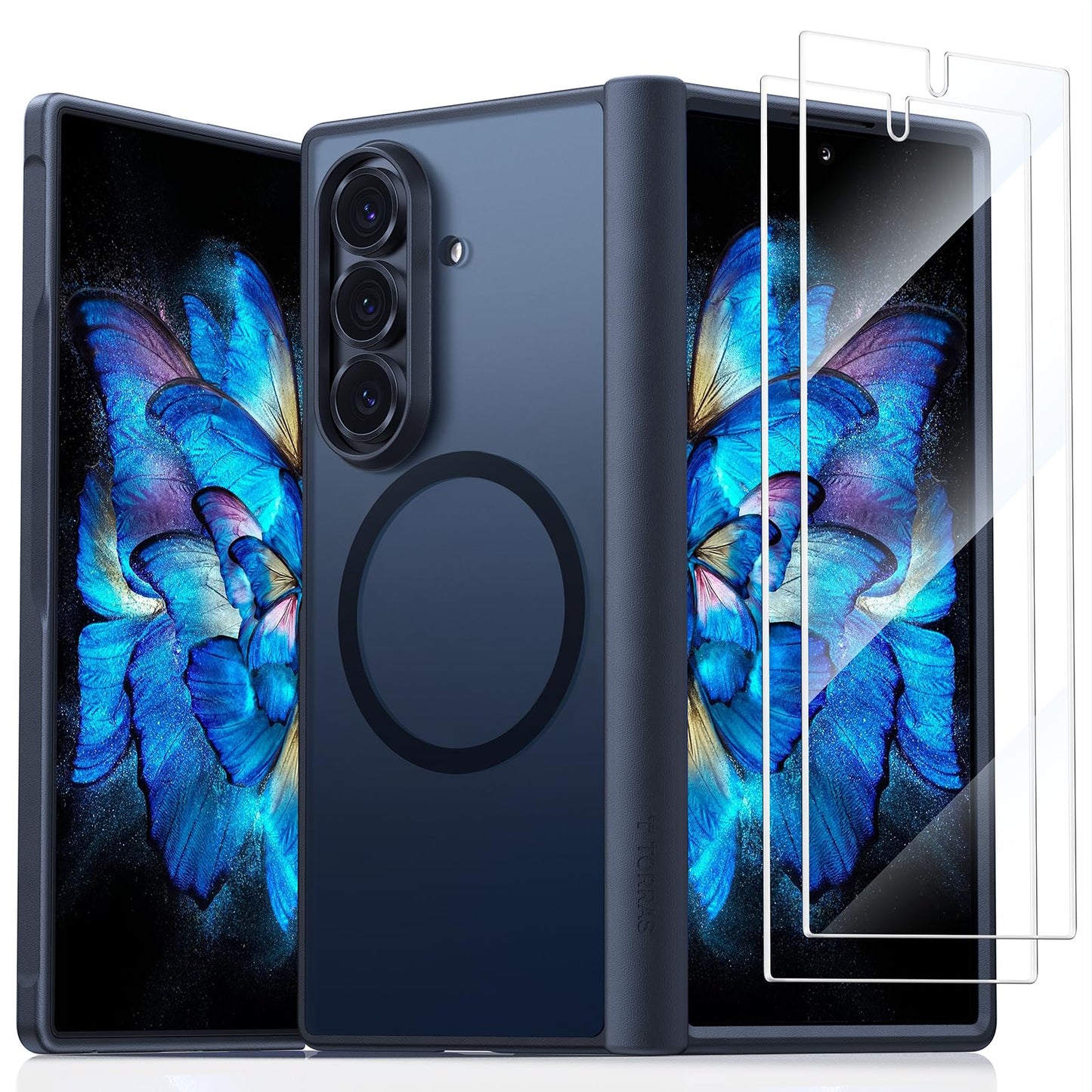 TORRAS Upgraded Magnetic Shockproof for Samsung Galaxy Z Fold 7 Case with Screen Protector, Fit for MagSafe, 4X Military Grade Hinge Protection, Translucent Slim Case for Samsung Z Fold 7, Black