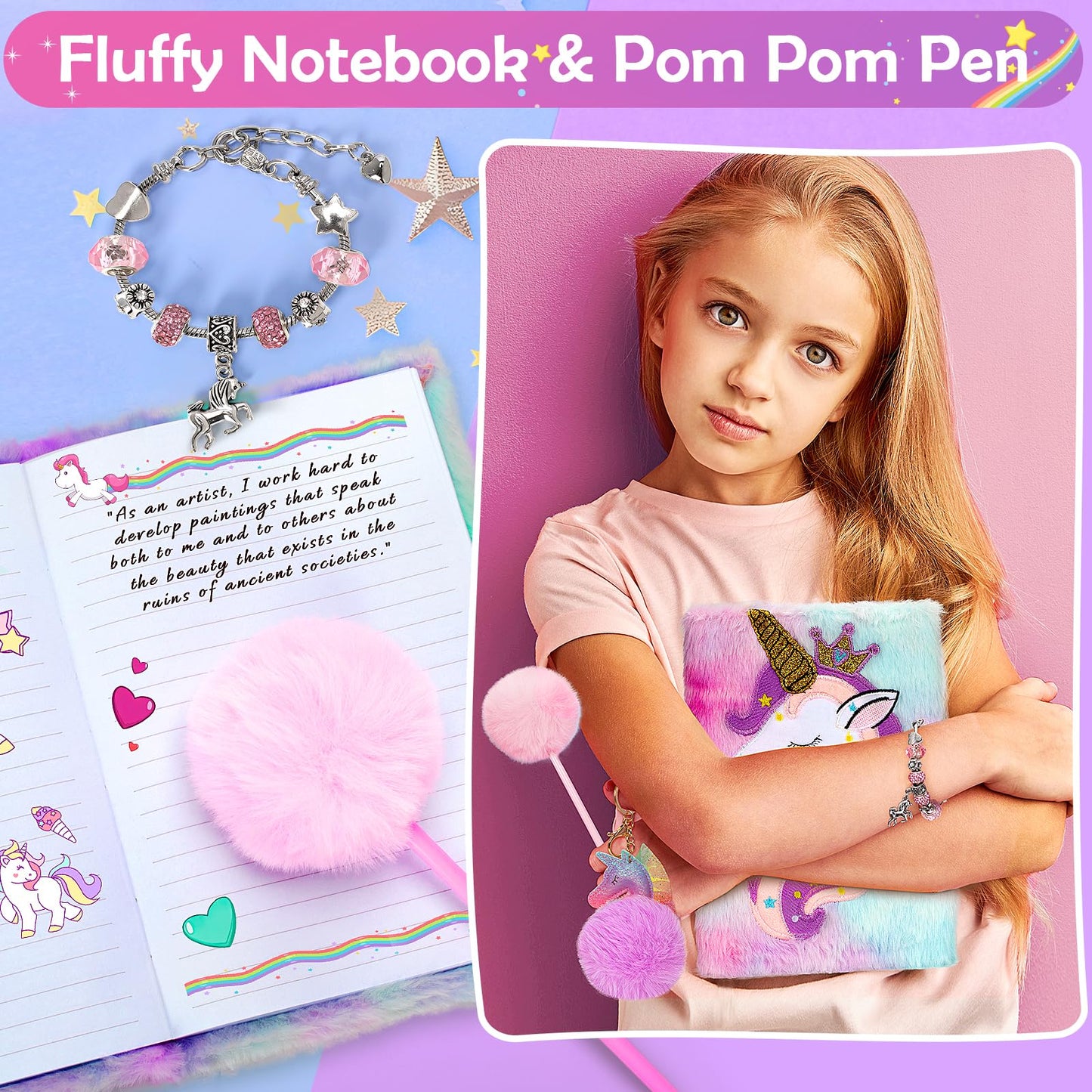 Unicorn Gifts for 5 6 7 8 9 10 Year Old Girls Kids Toys Set for Teen Girls Birthday Christmas Gifts Unicorn Toys with Star Pillow