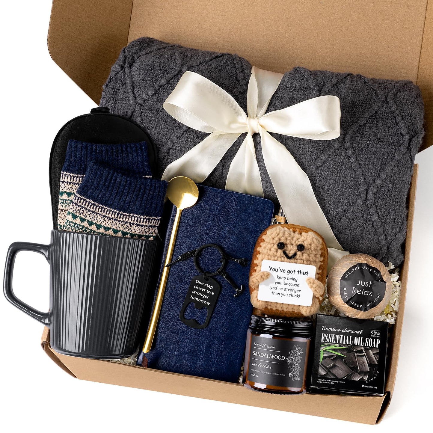 Get Well Soon Gift Baskets for Men, Self Care Package for Men, Fathers Day Gifts Basket with Plush Blanket Ceramic Mug Socks, Thinking Of You/After Surgery/Sympathy Gifts for Men Dad Brother Husband
