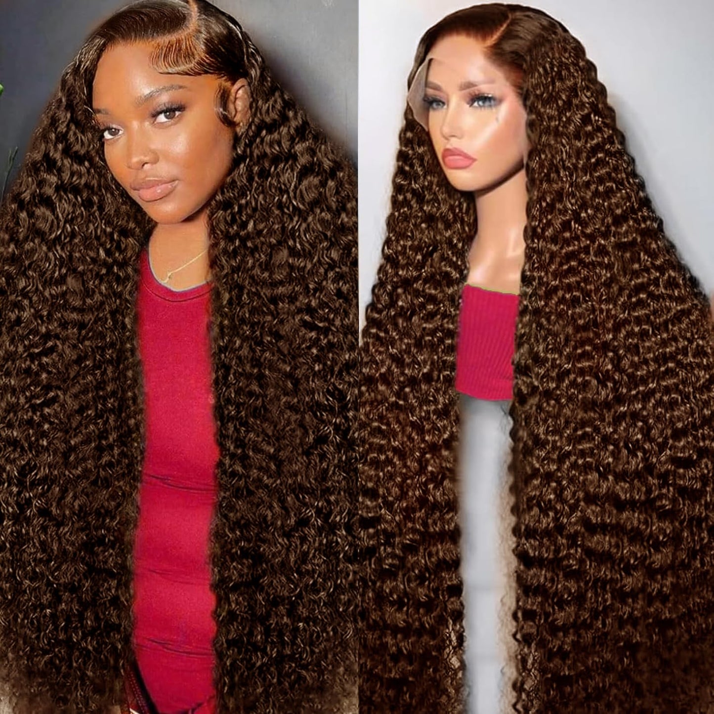 MXTQO 30 Inch Chocolate Brown Deep Wave Lace Front Wigs Human Hair 200 Density 13x6 HD Lace Frontal Wigs Curly Human Hair Brown Glueless Wig For Women Pre Plucked with Natural Hairline
