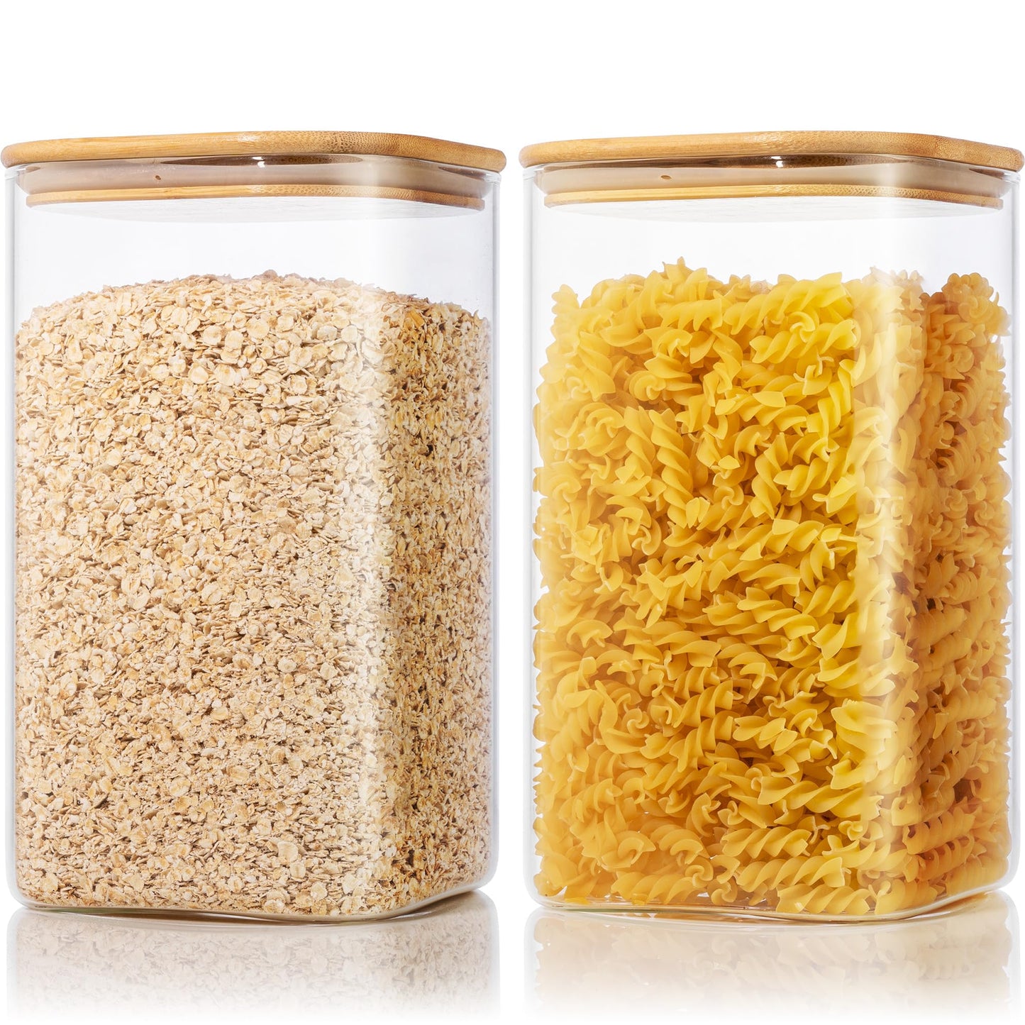 Extra Large Square Glass Flour & Sugar Storage Containers with Airtight Lids, 168 floz - 2 Pack Glass Jars with Bamboo Lids for Pantry, Air tight Food Storage Containers for Cereal, Pasta, Rice