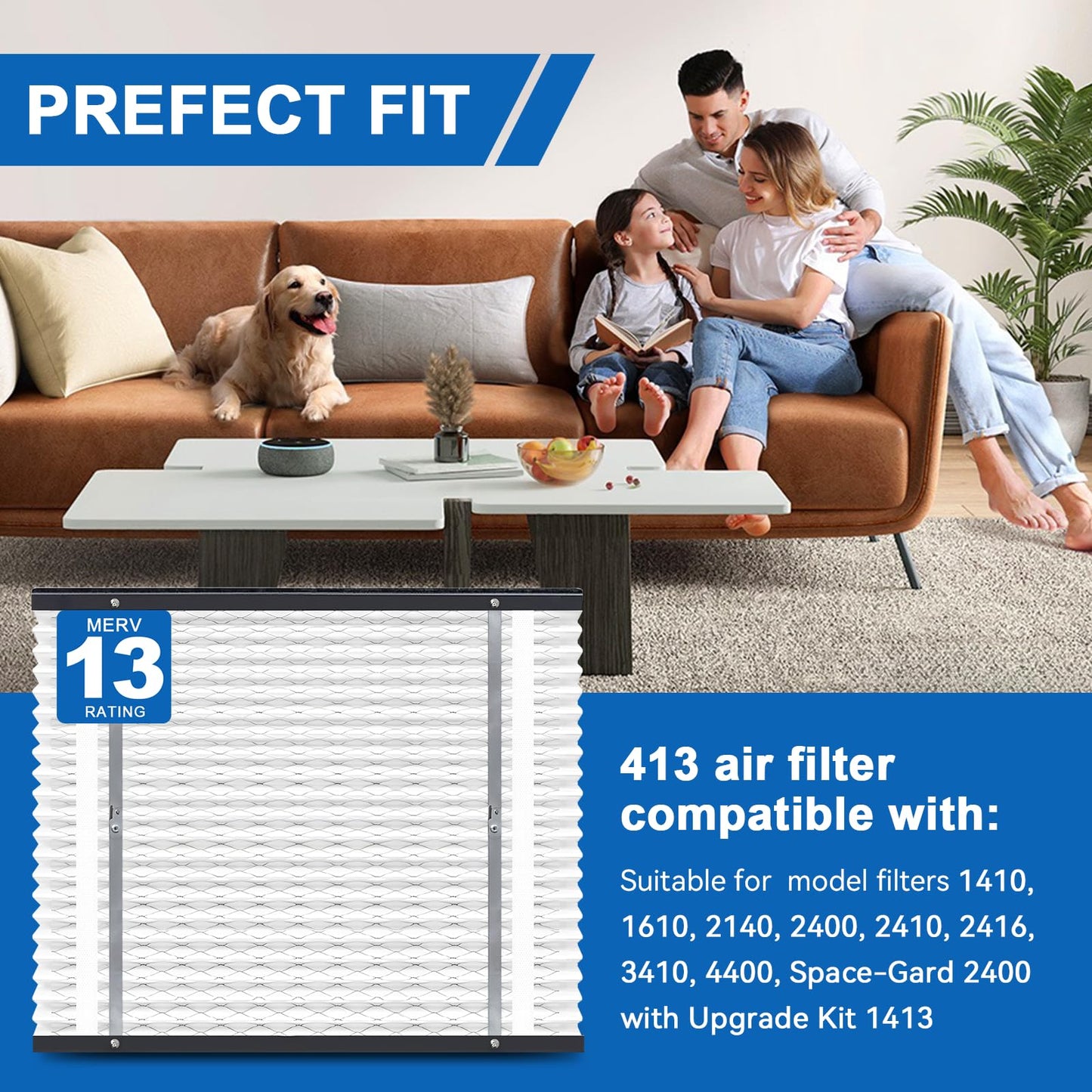 2-Pack 413 Replacement Filter Compatible with AprilAire Whole House Air Purifiers, Models 1410, 1610, 2410, 2416, 3410, 4400, MERV 13 Air Purifiers, Size:16x25x4