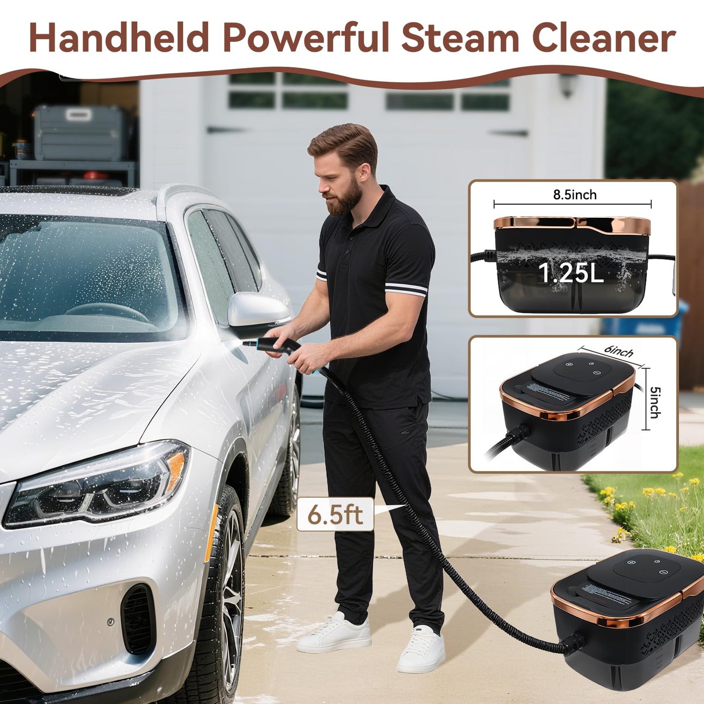 Handheld Steam Cleaner with 1.32 Quarts Tank & 15s fast Heat-Up, 13 Attachments.Portable High Pressuer Hand Held Stemer for home,Kitchen, Bathroom, Windows and Floors.Steamer for Cleaning