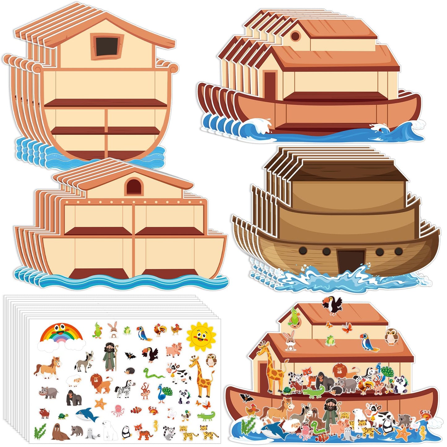Tenceur 24 Sets Noah's Ark Sticker Scene Including 24 Pcs Noah's Ark Backgrounds and 24 Sheets Animal Stickers, Sunday School Crafts Decorations for Classroom Activities