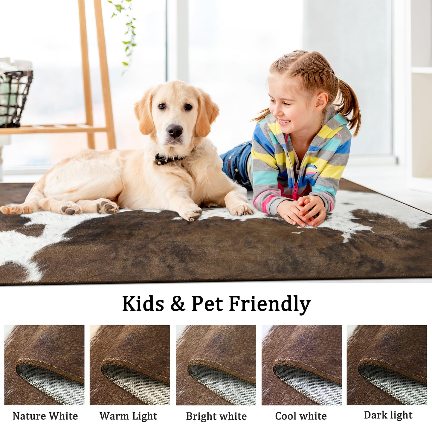 Foxmas Area Rugs for Living Room, 5x7 Machine Washable Cow Print Rug, Non-Slip Low Pile Indoor Floor Rug, Carpet for Bedroom Dining Room Laundry Room Kitchen Home Office