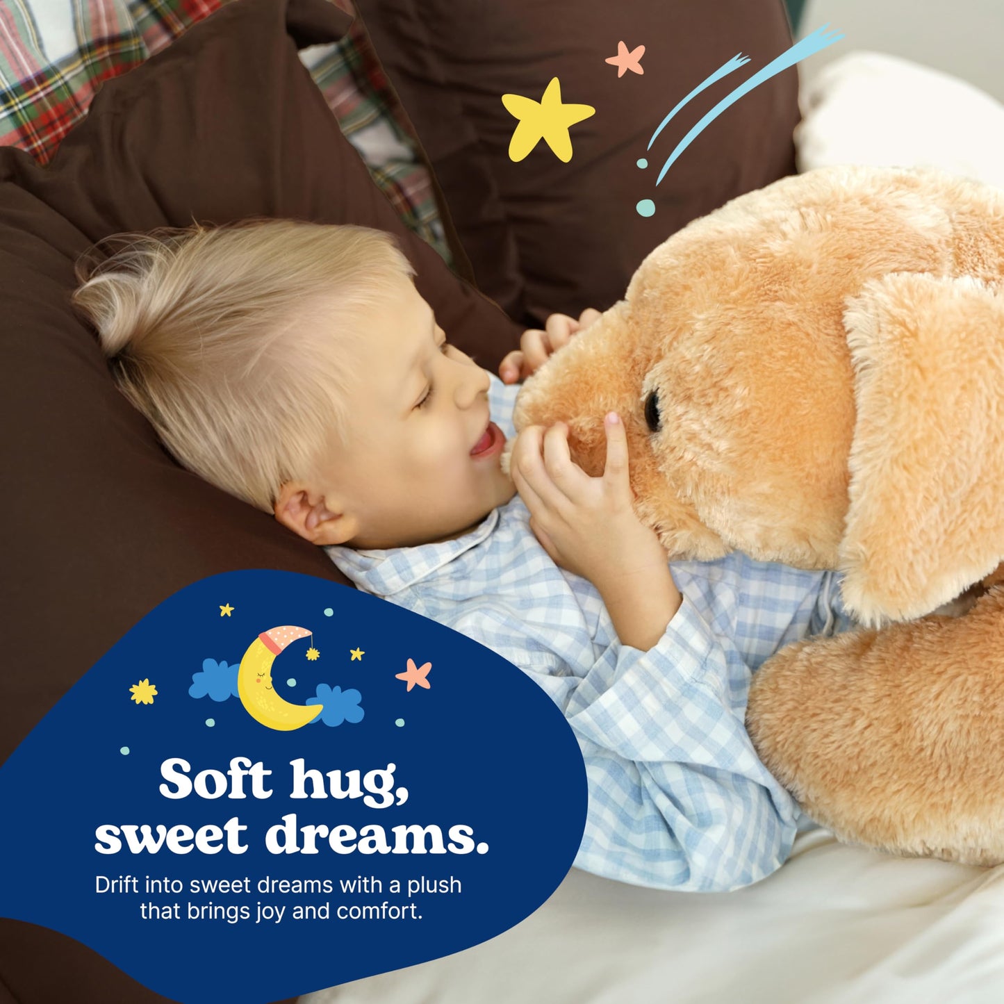 Extra Large Stuffed Dog Hugging Toy-Giant Sleeping Plush Body Pillow for Kids, Adults-Ideal for Bedroom Bed, Valentine’s Day Gift- 35 by 15 Inches Big, Brown, Fluffy and Soft-For Boys, Girls