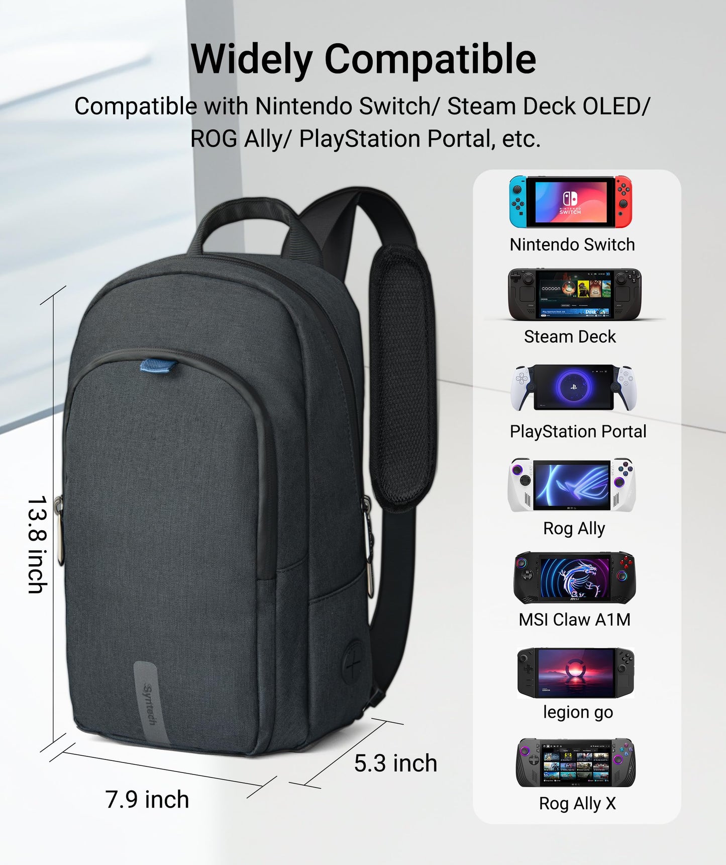 Syntech Carrying Case Compatible with Steam Deck OLED/ROG Ally X/PlayStation Portal, Sling Bag for Nintendo Switch/Legion Go, Portable Travel Bag for Consoles & Accessories with Large Storage Space