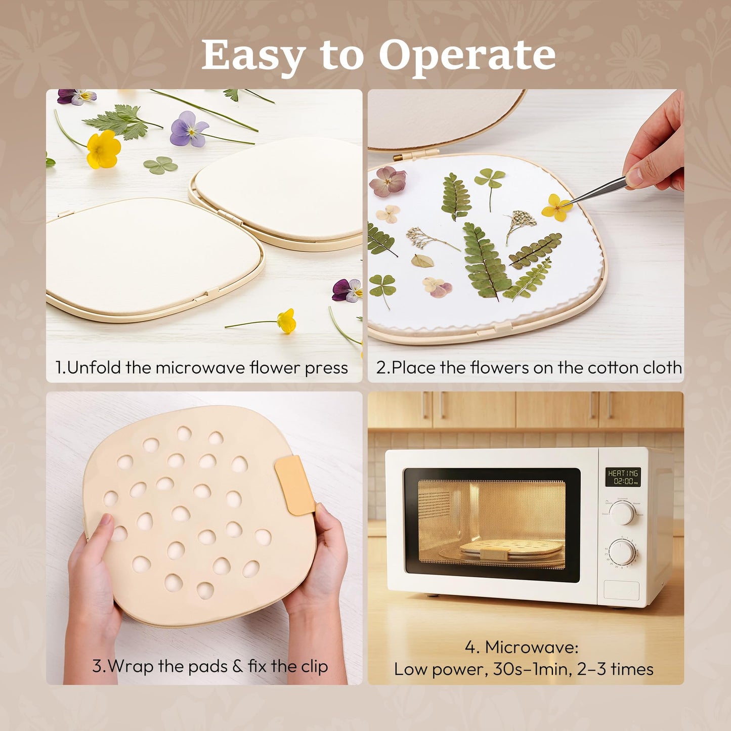 Aboofx 9" x 9" Large Microwave Flower Press Kit, Quickly Flower Drying Kit Leaf Press Flower Pressing Kit for Adults Fast Making Pressed Plant Flower Preservation Specimen DIY Crafts