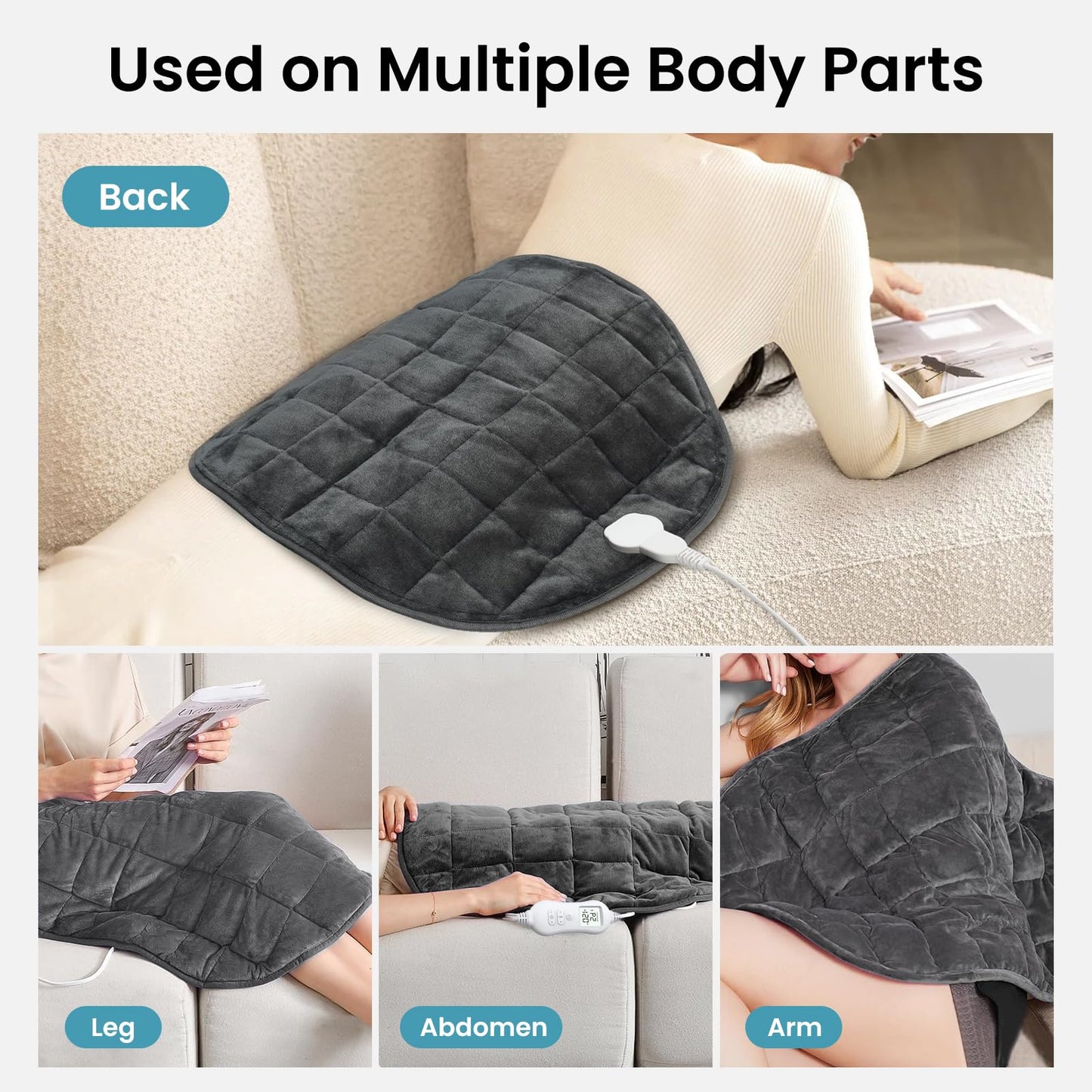 NOWWISH 5lbs Weighted Heating Pad, Small Electric Heated Weighted Blanket with 6 Heat Settings, Timer & Auto Shut-Off, Relief for Period Cramps, Back Pain, Lap, Machine Washable, 29x24 inch, Grey